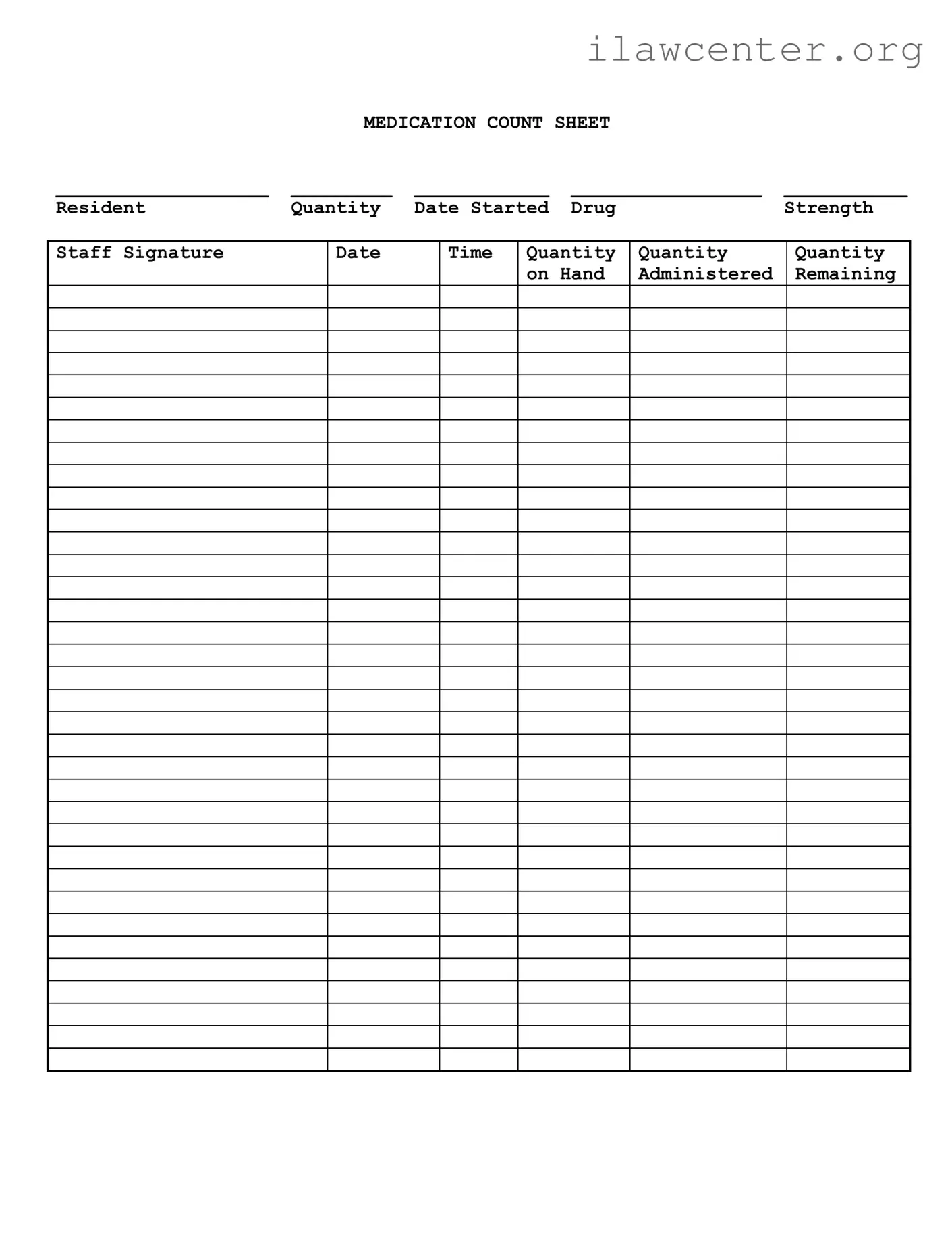 Medication Count Sheet PDF Template