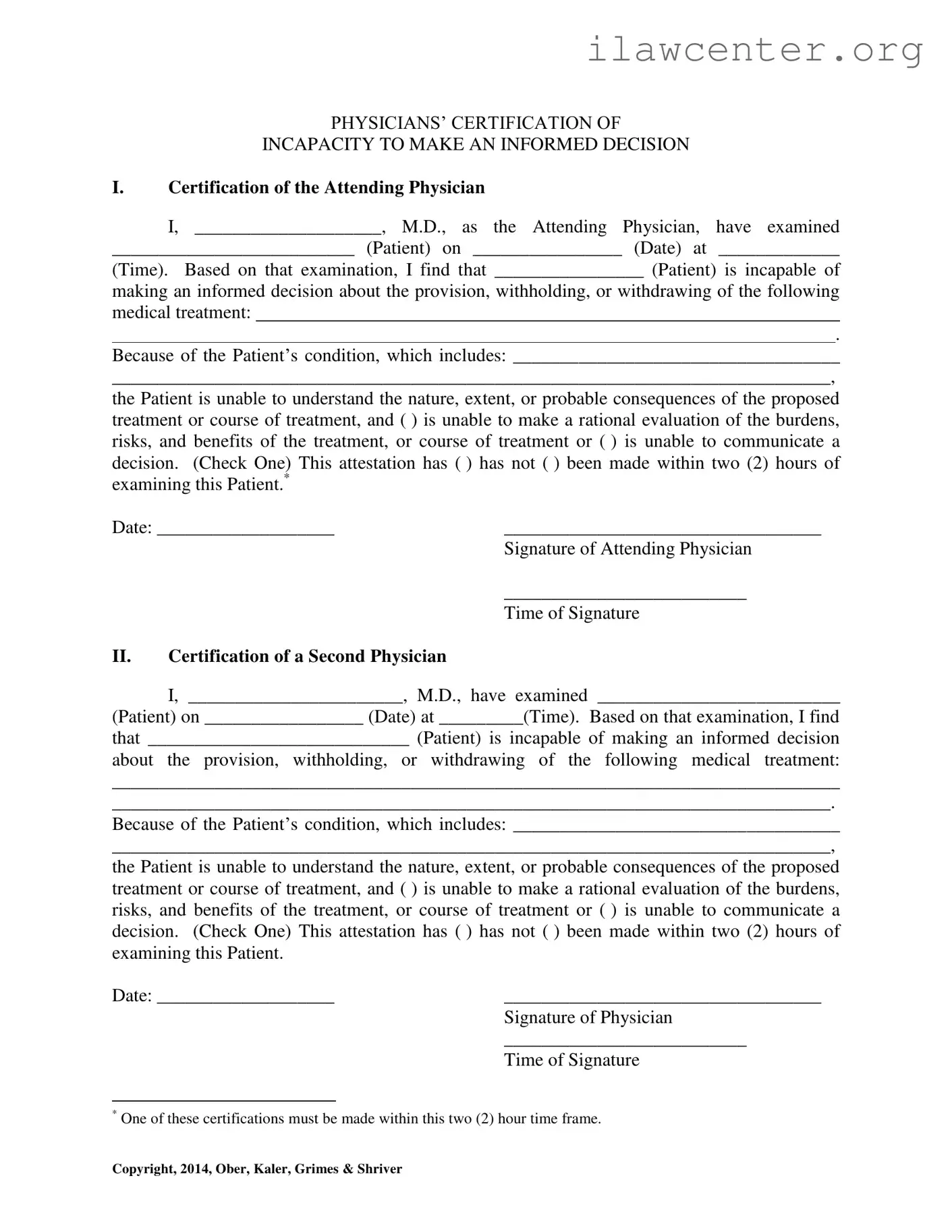 Certification Of Incapacity PDF Template