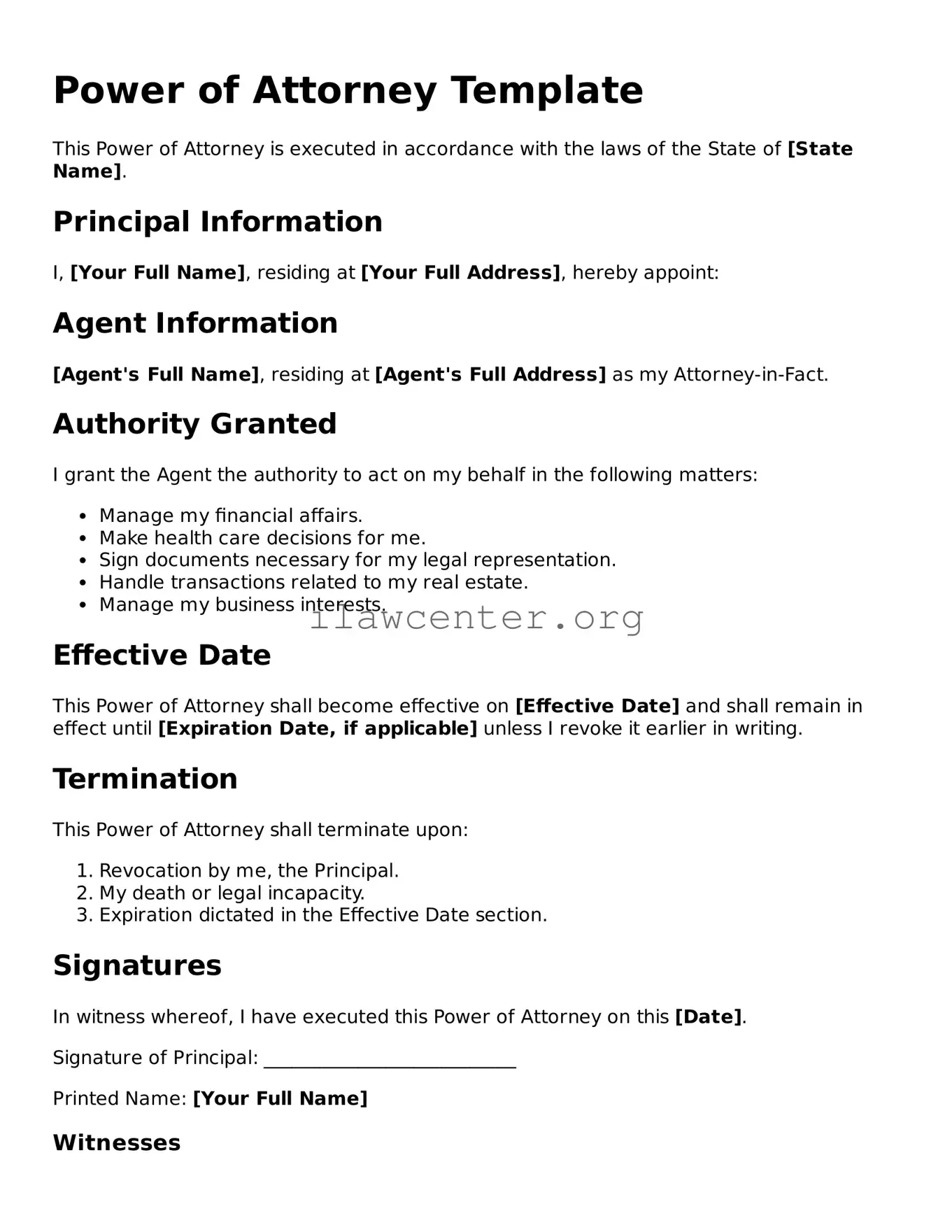 Fillable Power of Attorney Document
