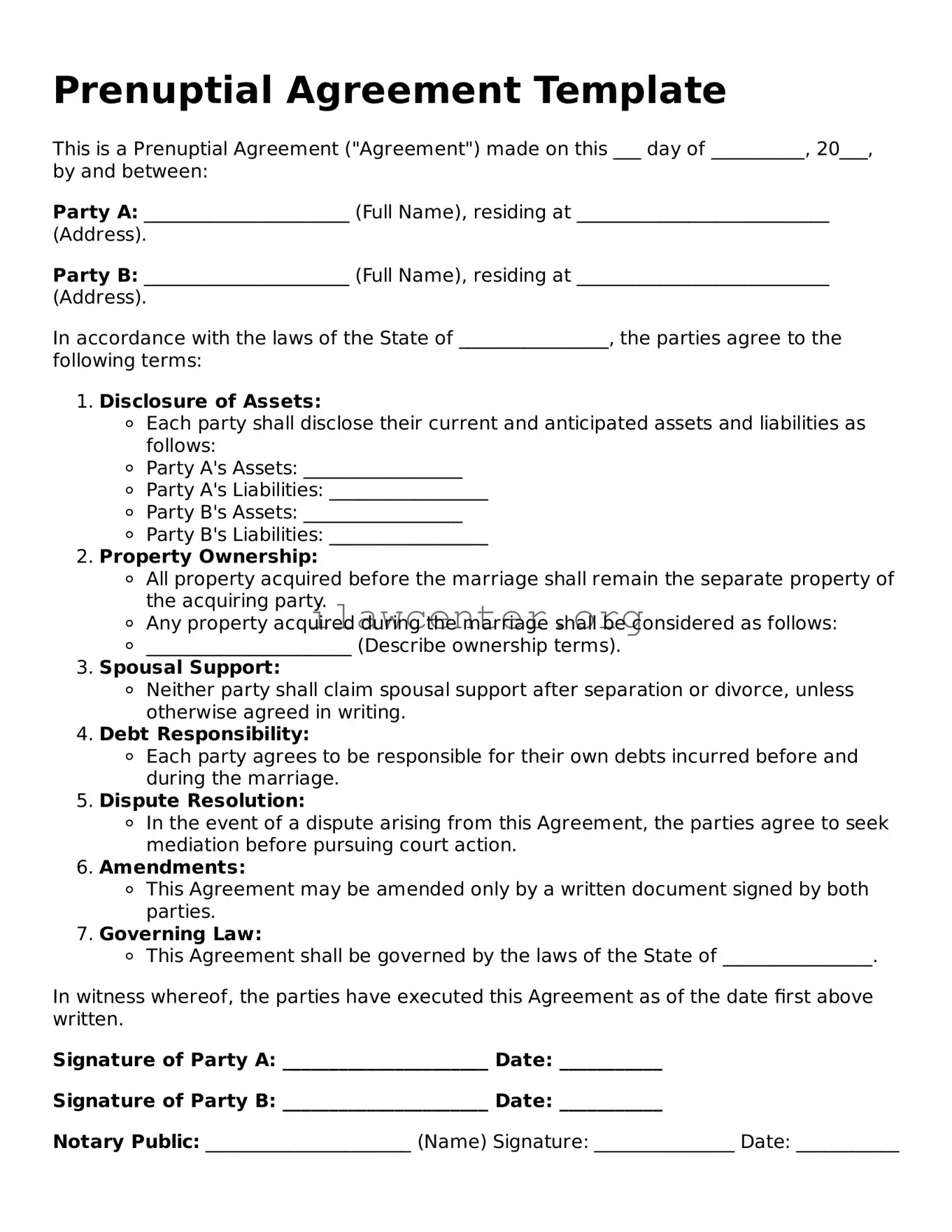 Fillable Prenuptial Agreement Document