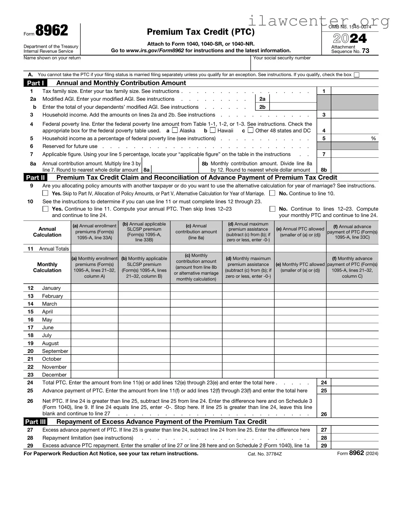 IRS 8962 PDF Template