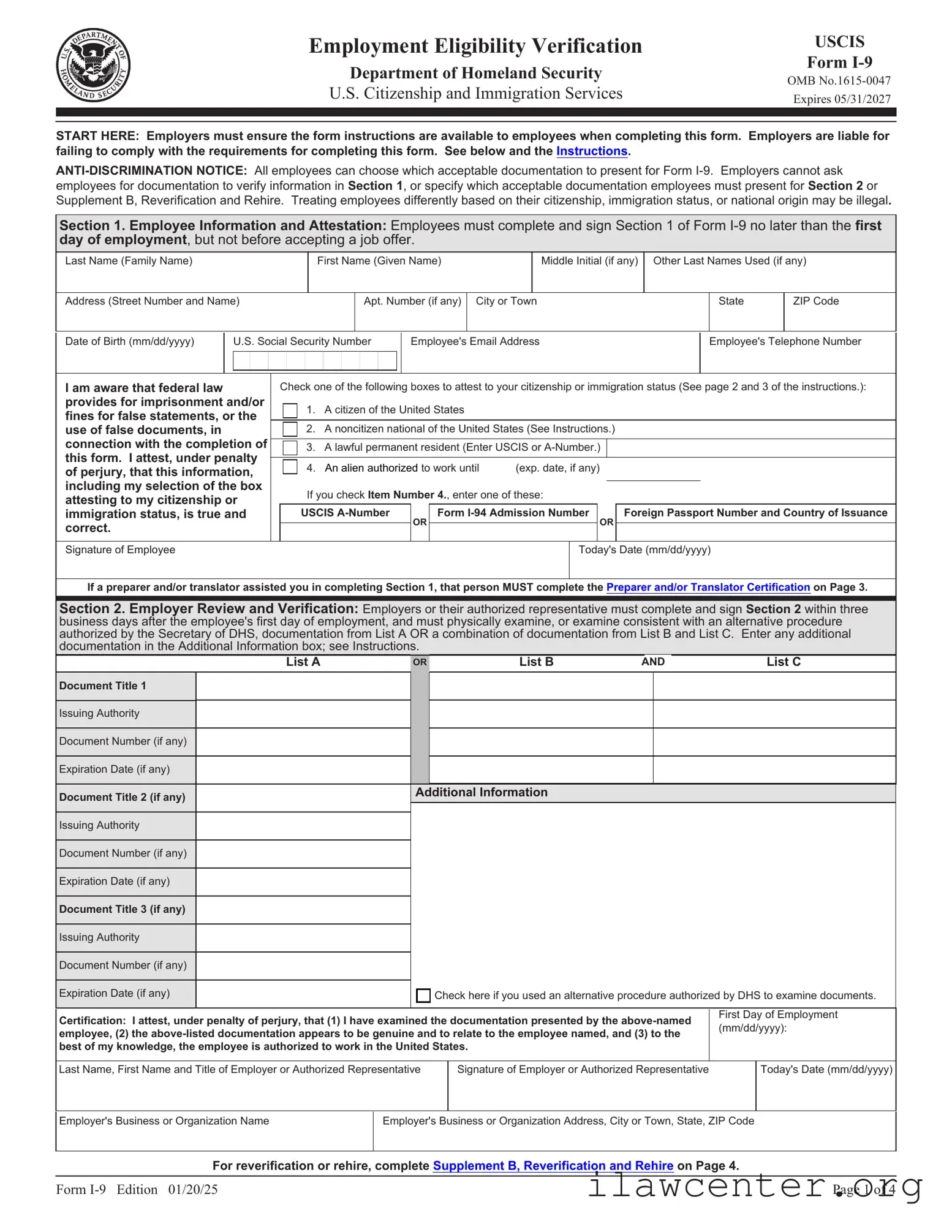 USCIS I-9 PDF Template