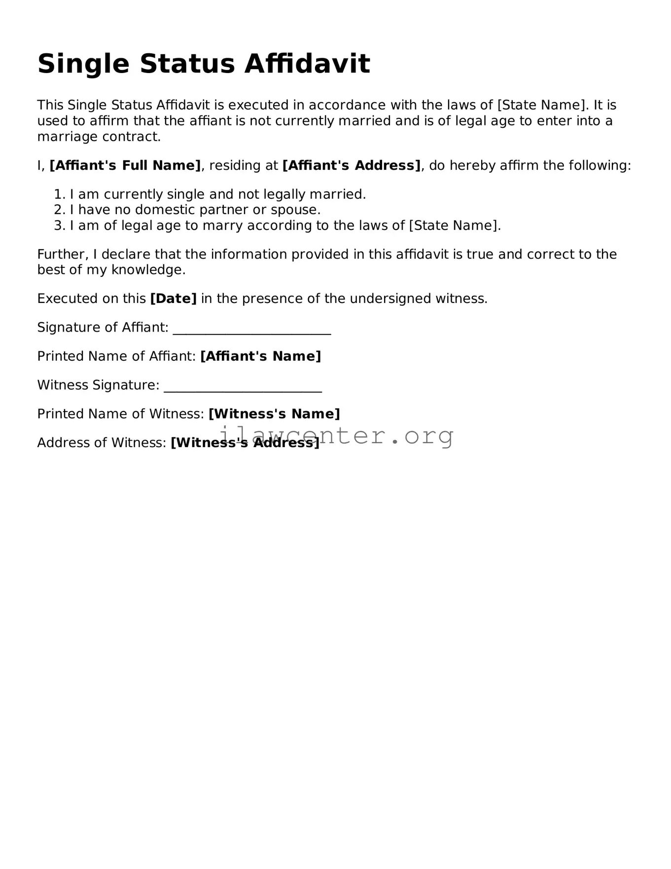 Fillable Single Status Affidavit Document