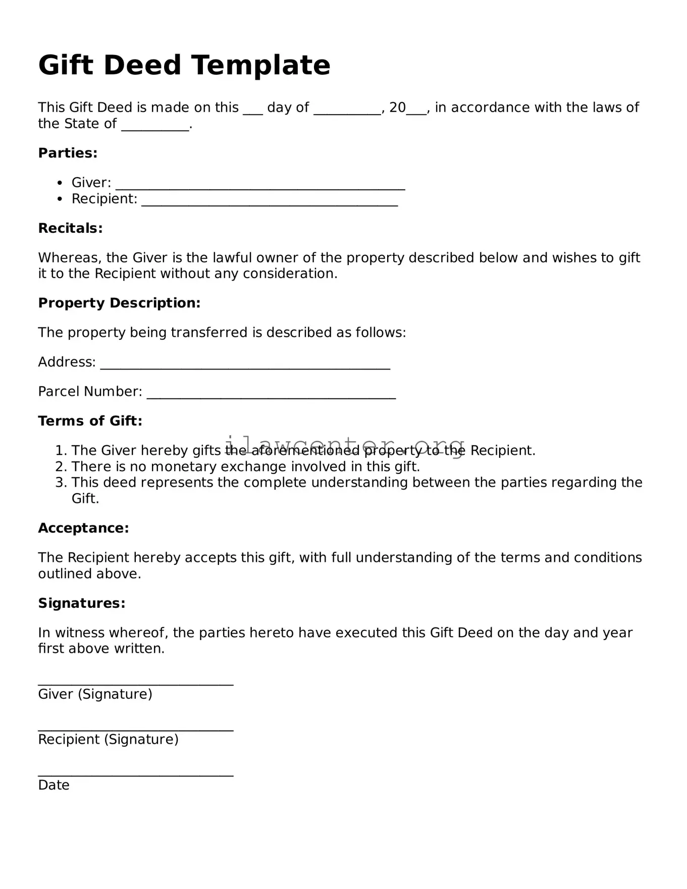 Fillable Gift Deed Document