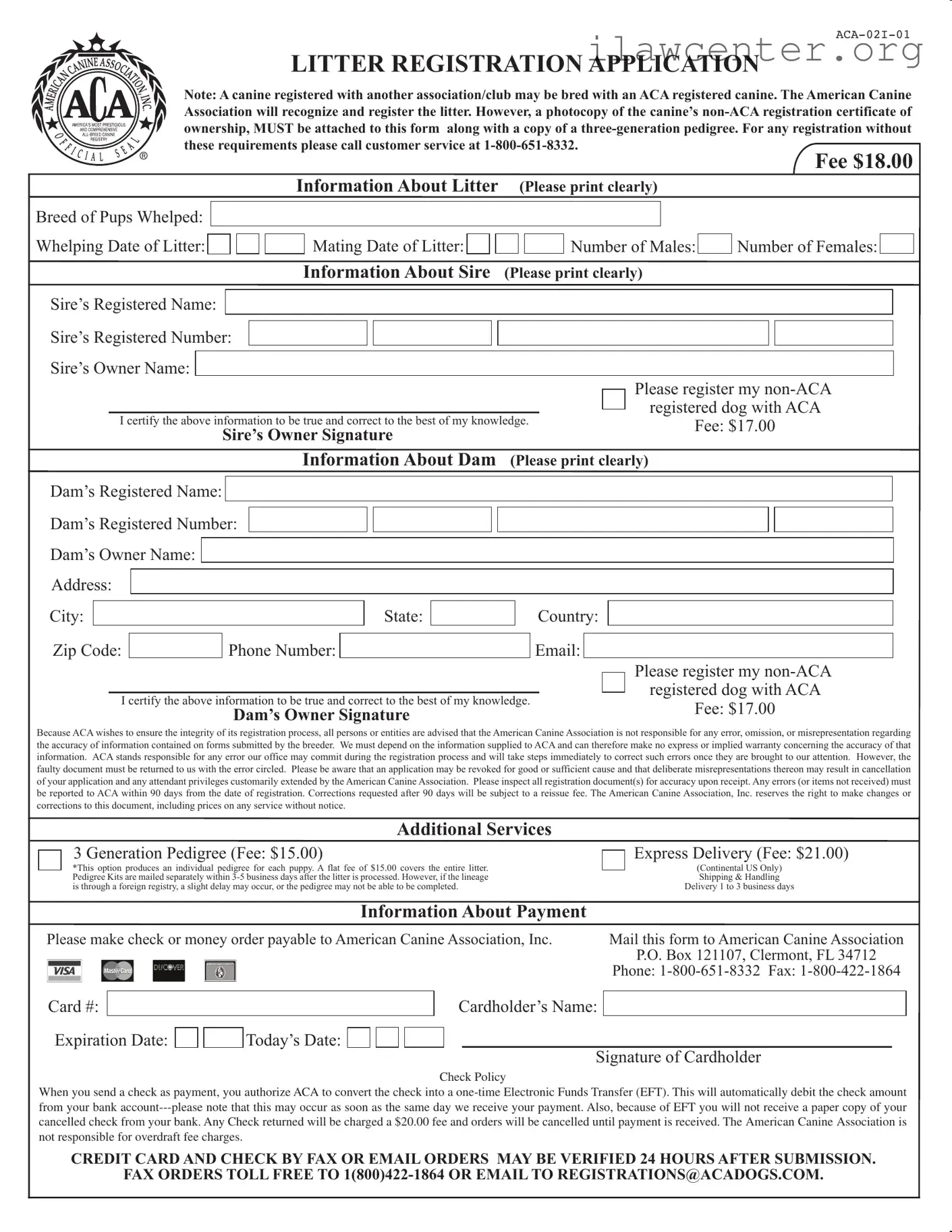 Aca Litter Registration PDF Template