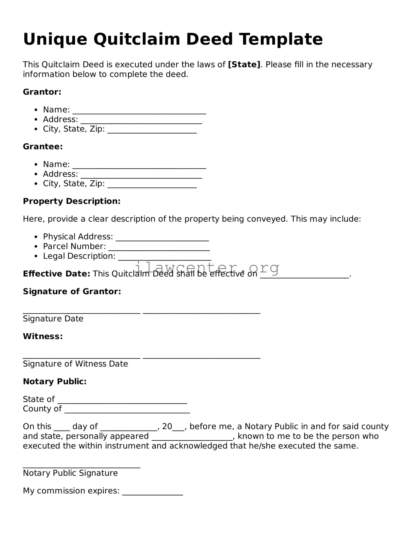 Fillable Quitclaim Deed Document
