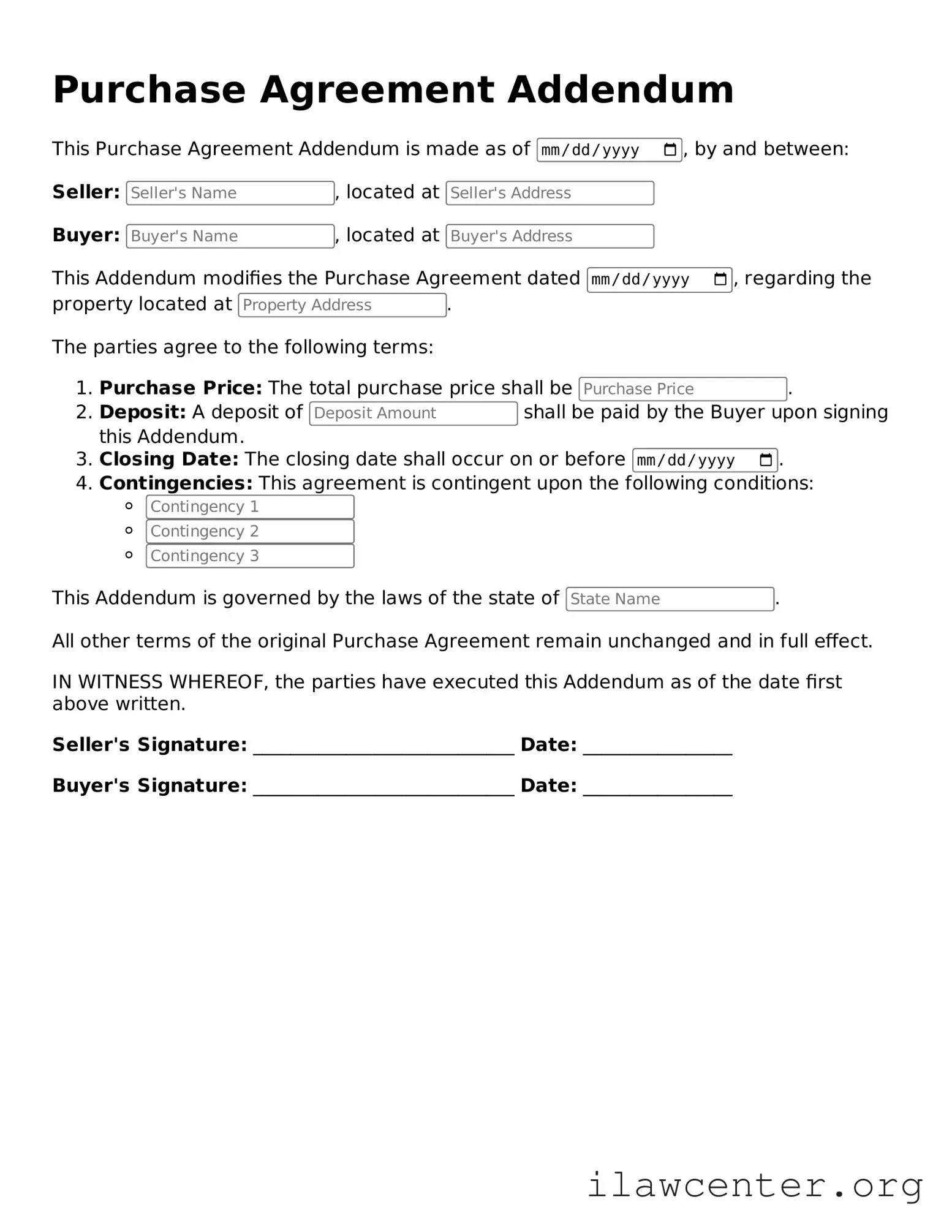 Fillable Purchase Agreement Addendum Document