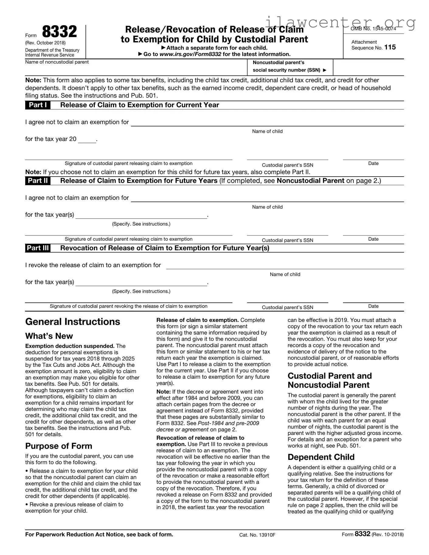IRS 8332 PDF Template
