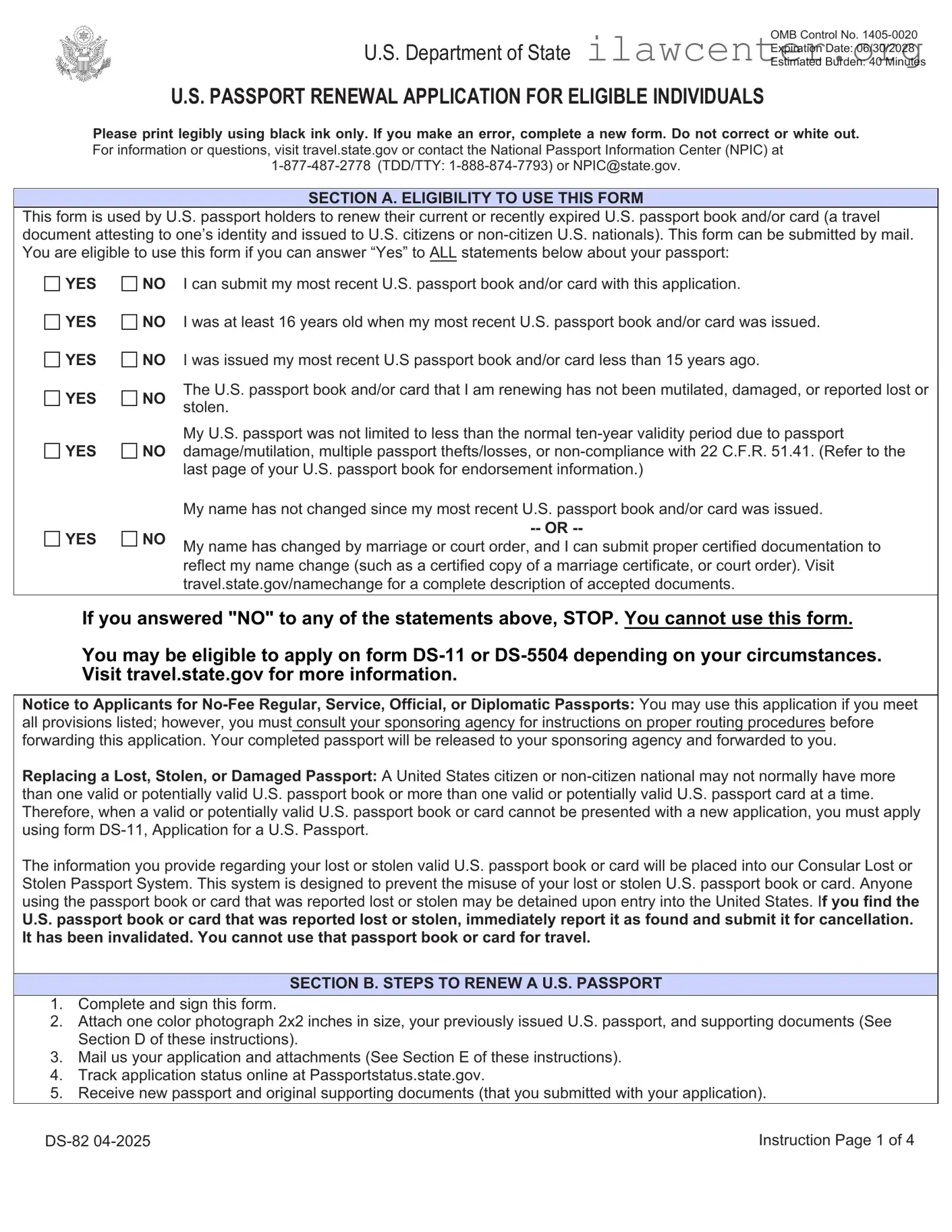 DS-82 01-2017 US Passport Renewal Application PDF Template