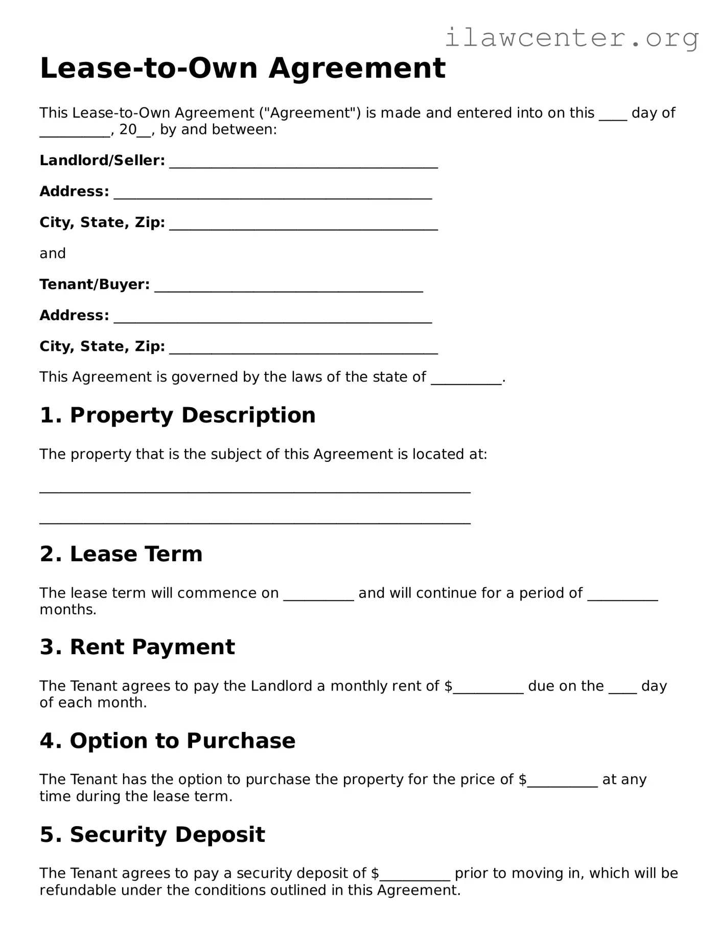 Fillable Lease-to-Own Agreement Document