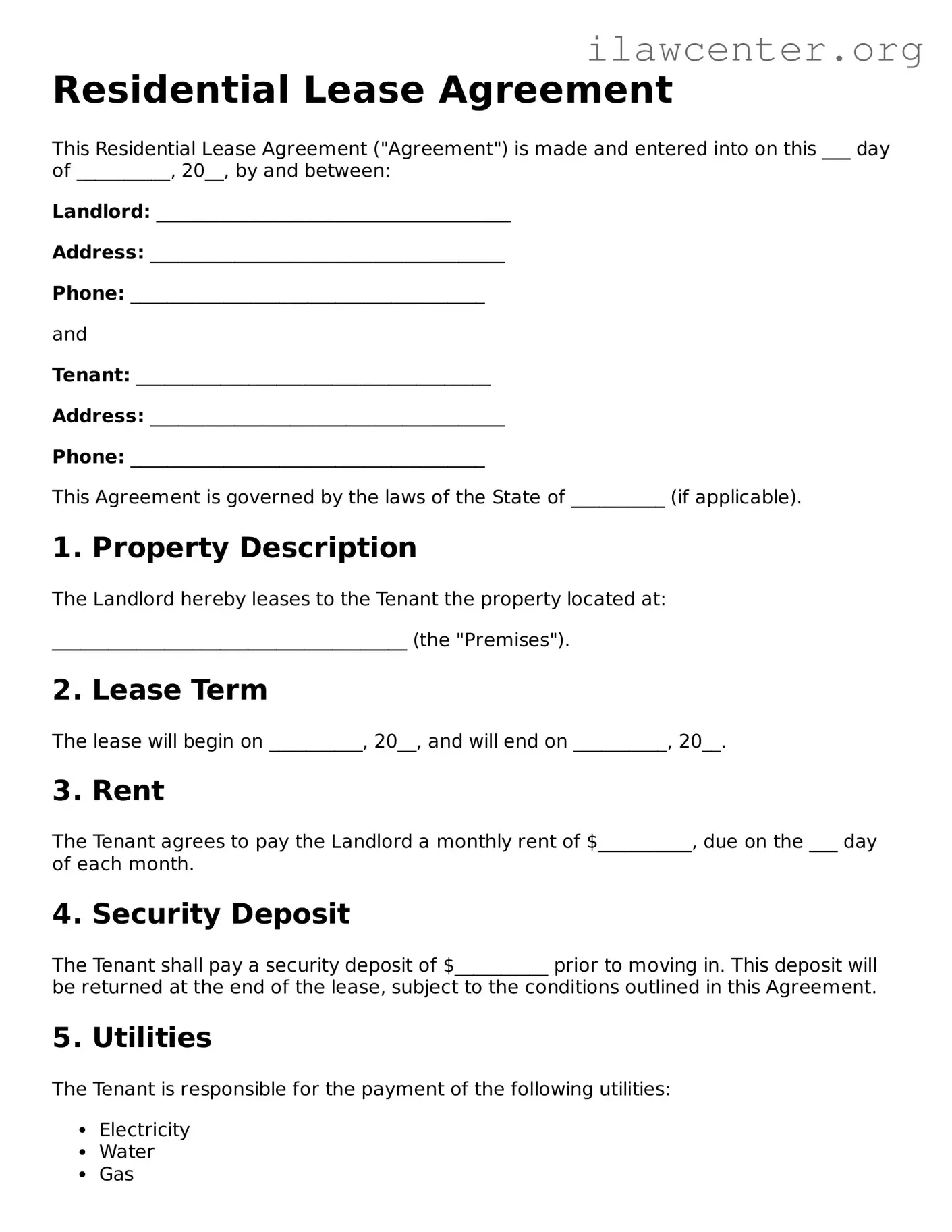 Fillable Lease Agreement Document
