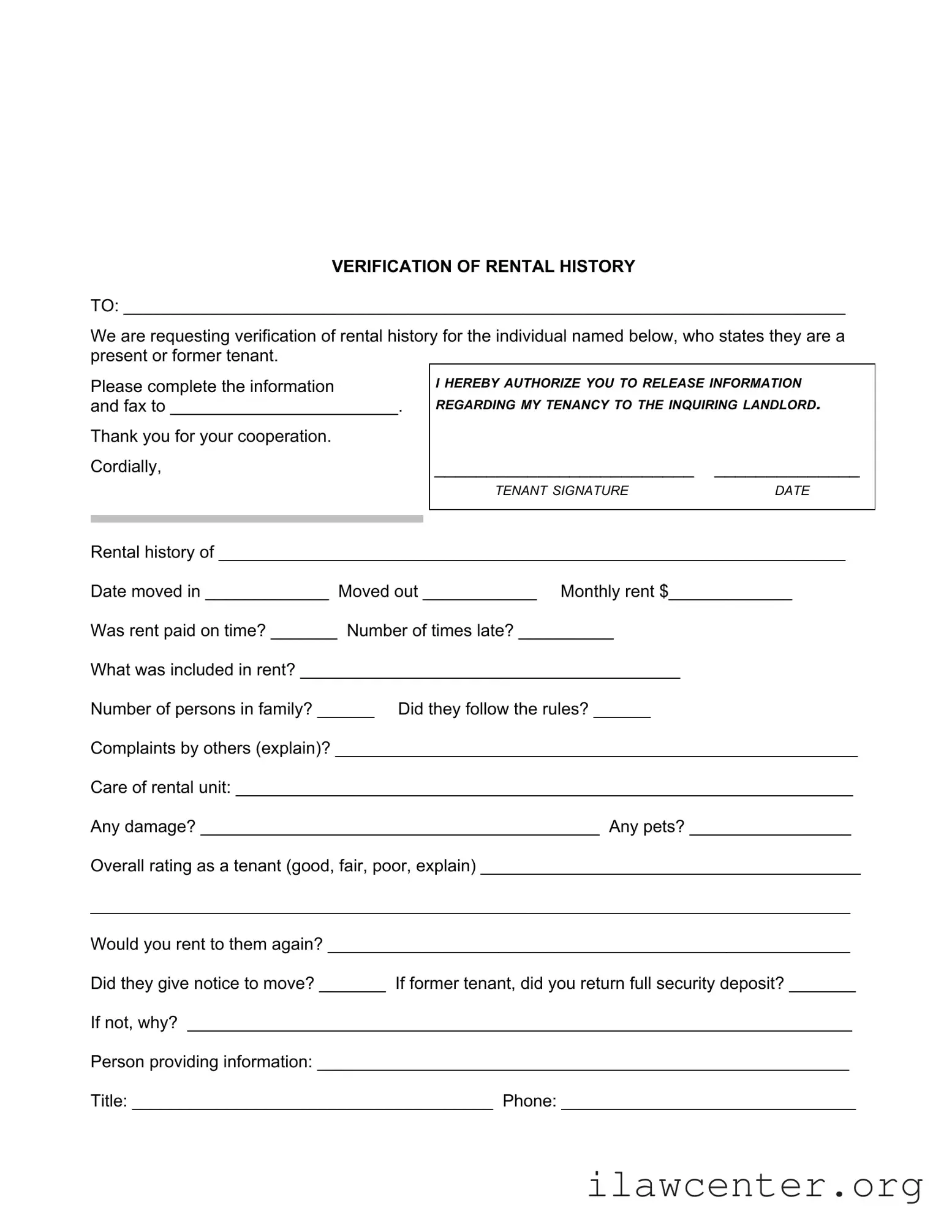 Verification Rental PDF Template