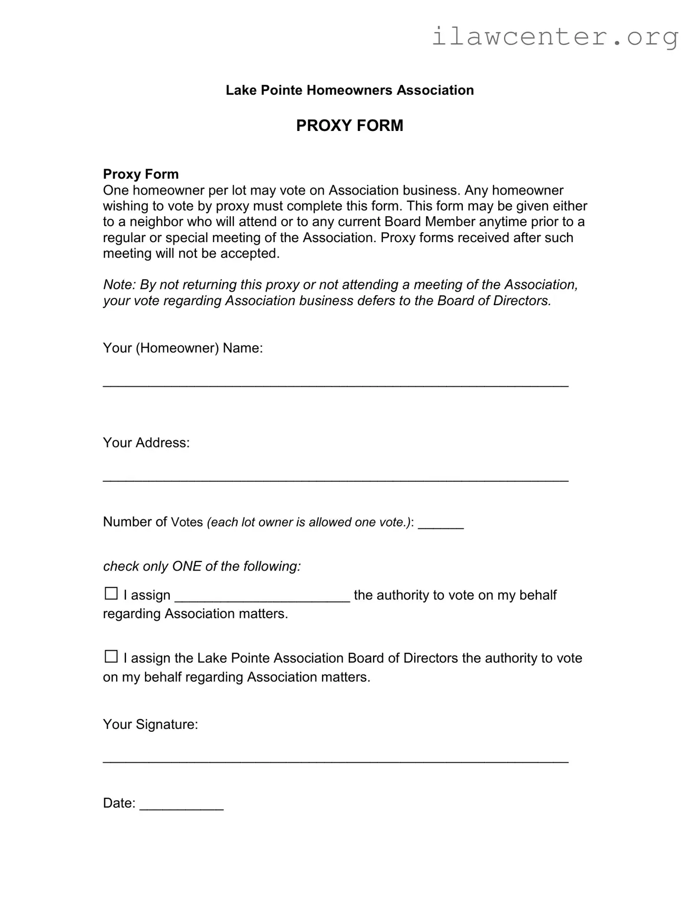 Homeowners Association Proxy PDF Template