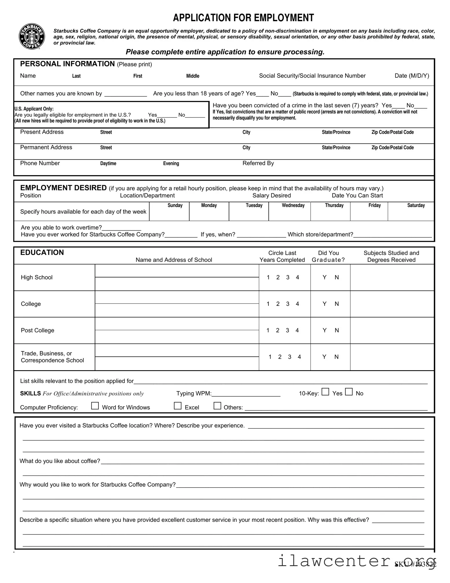 Starbucks Application PDF Template