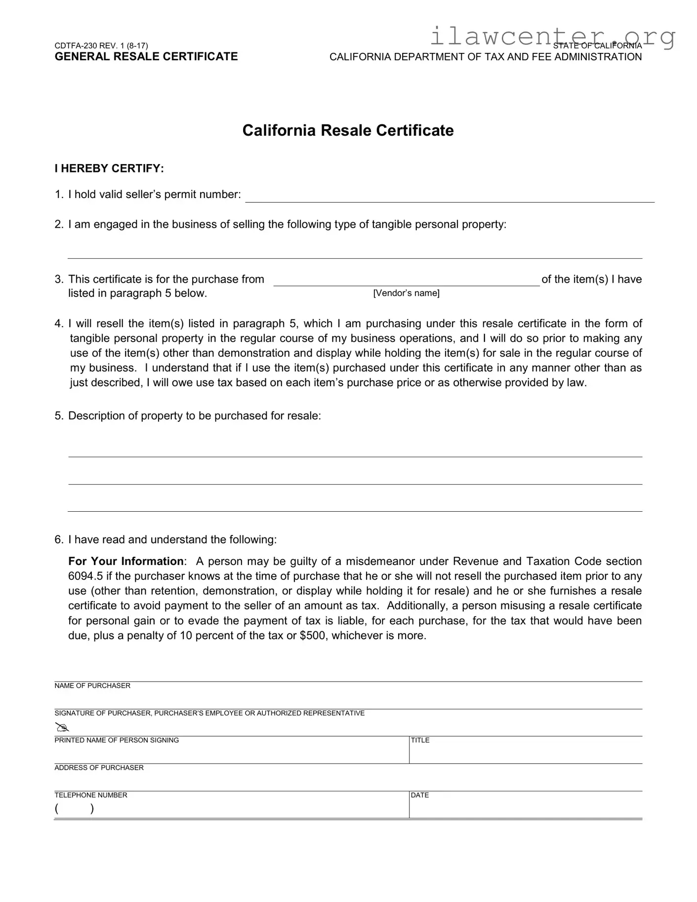 Ca Resale PDF Template