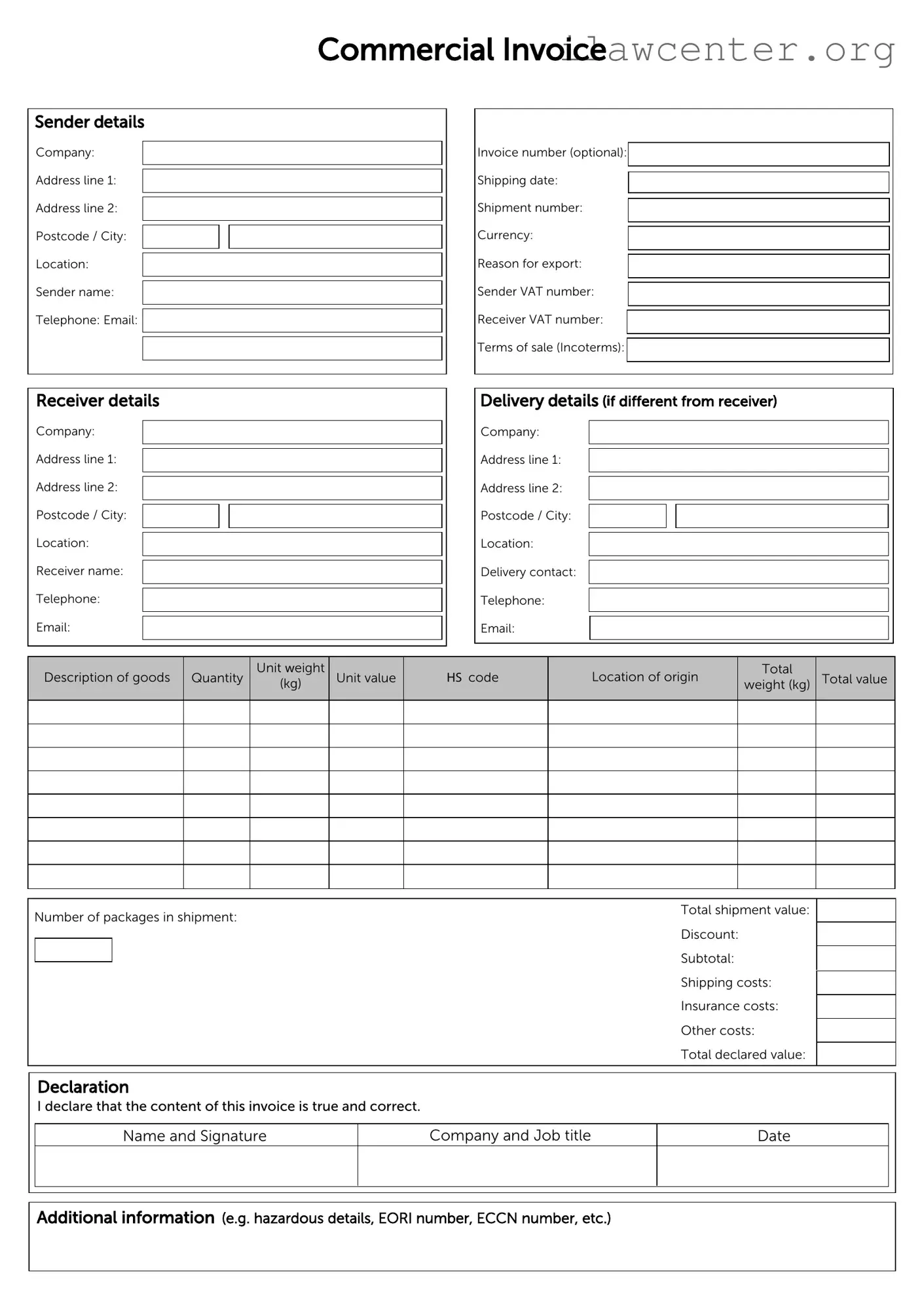 Commercial Invoice PDF Template