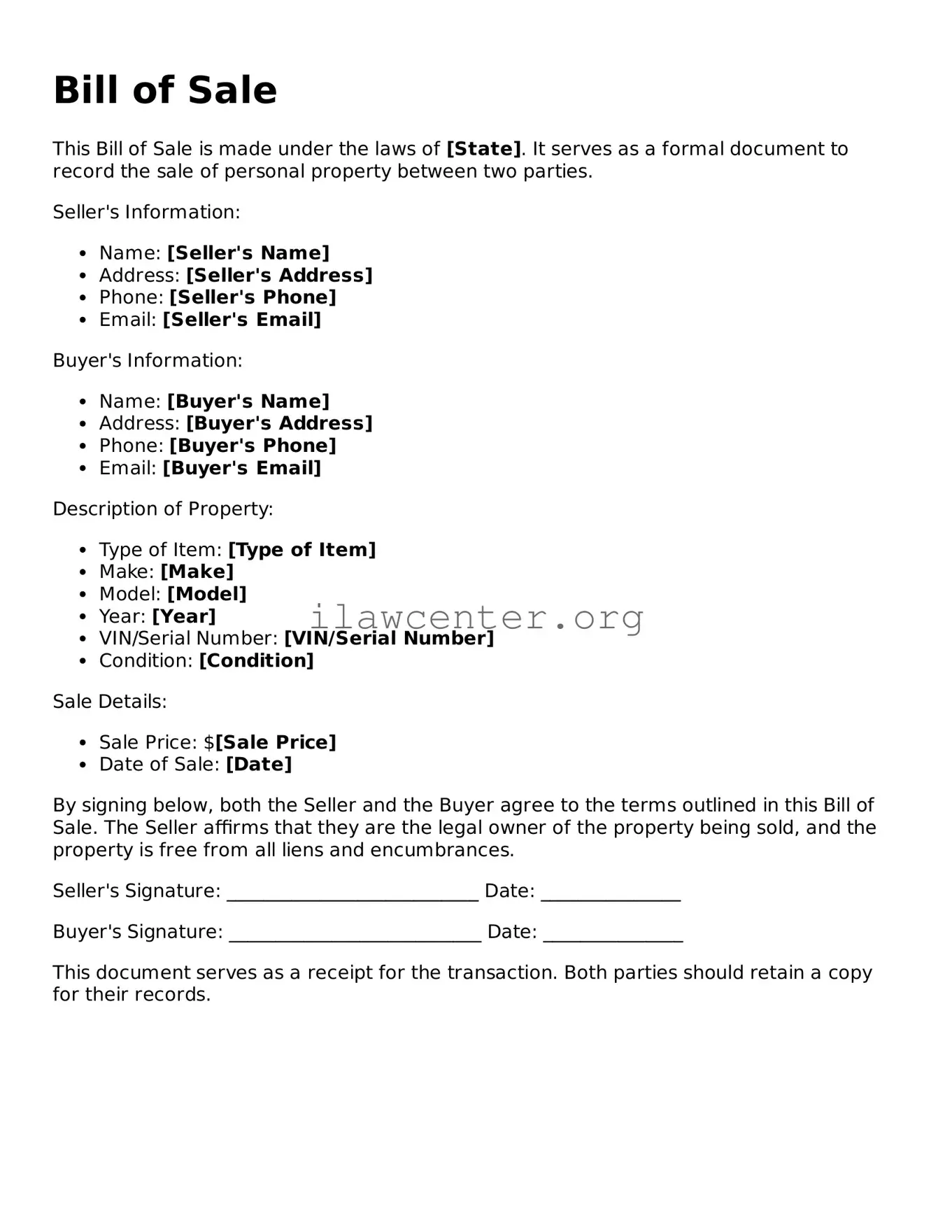 Fillable Bill of Sale Document