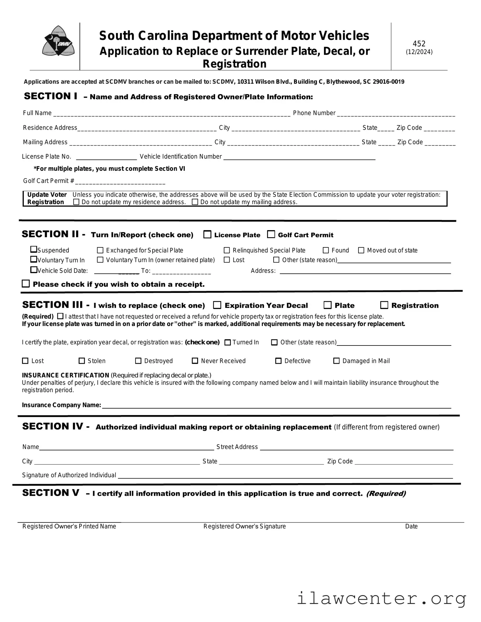 Sc 452 Dmv PDF Template