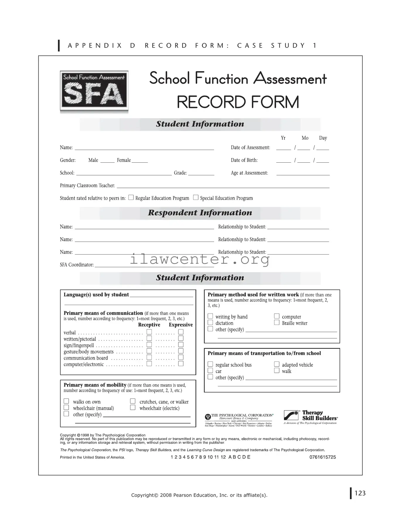 School Function Assessment PDF Template