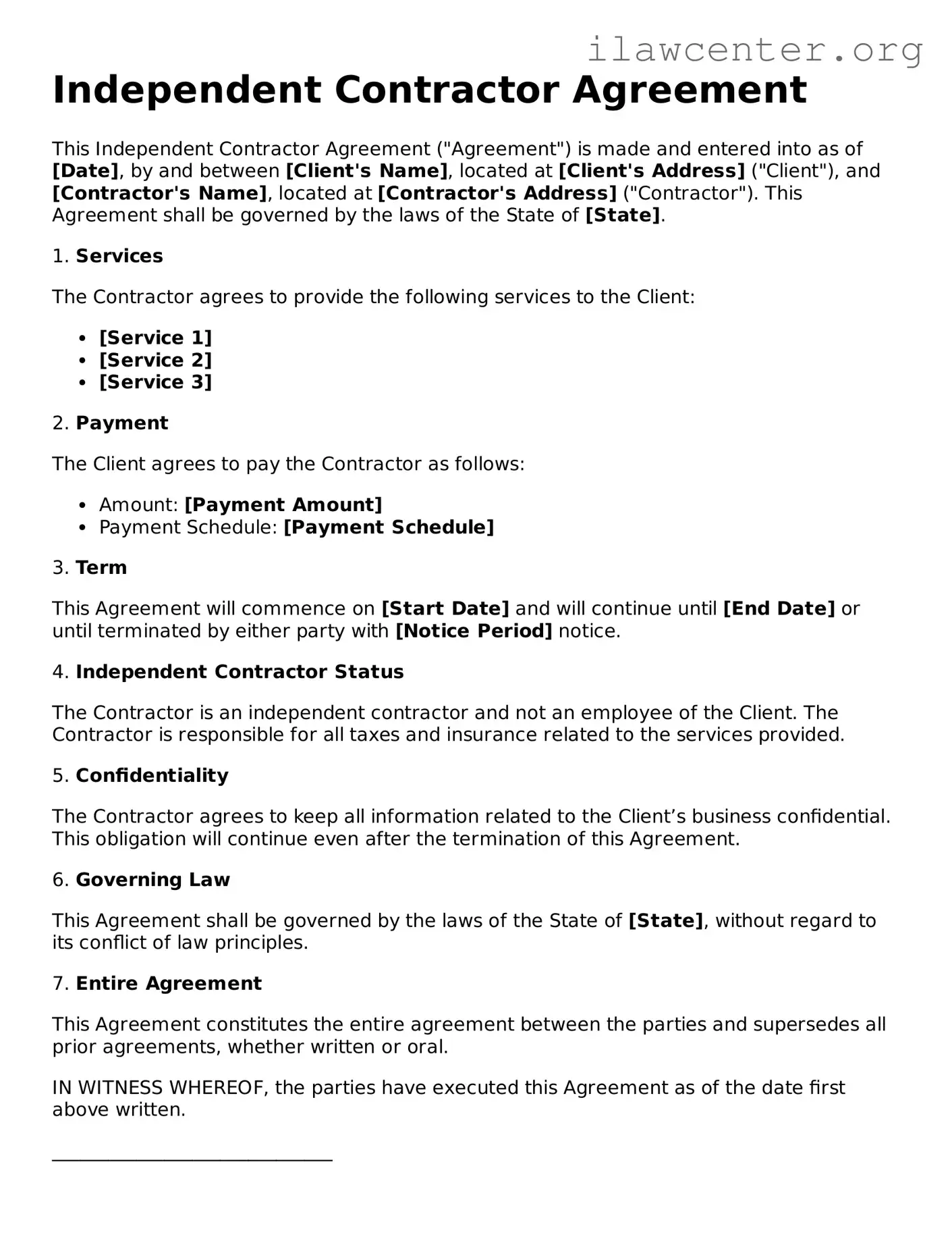 Fillable Independent Contractor Agreement Document