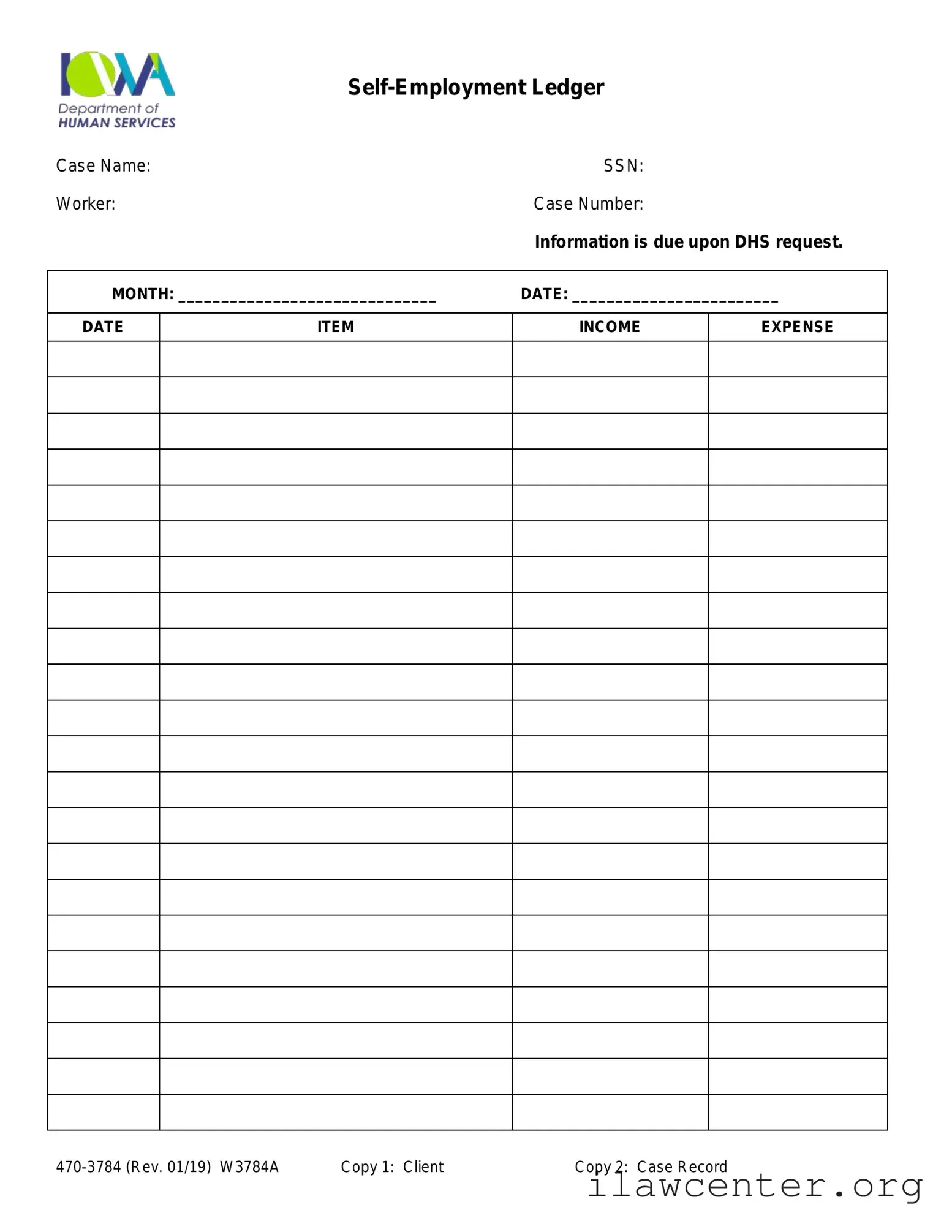 Self Employment Ledger PDF Template