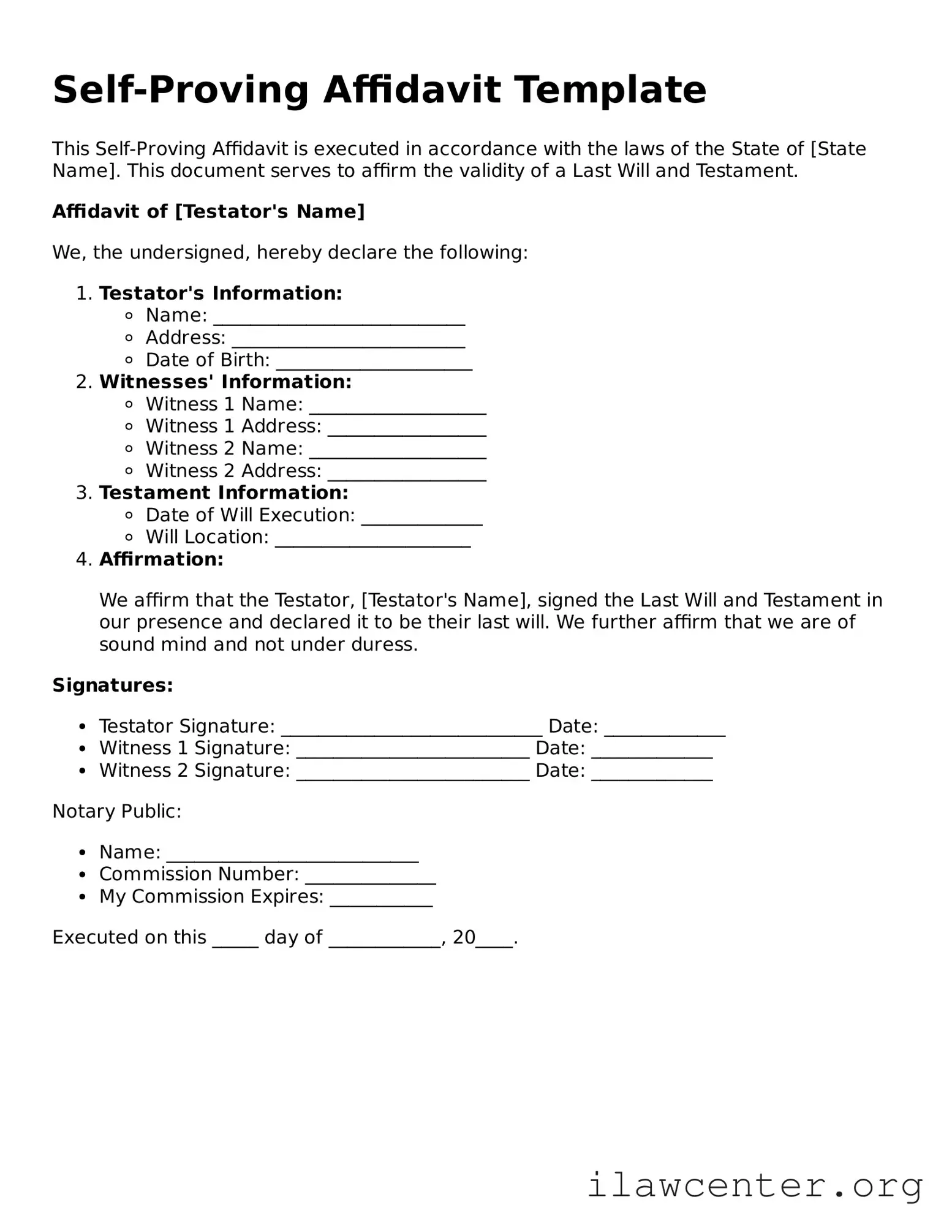 Fillable Self-Proving Affidavit Document