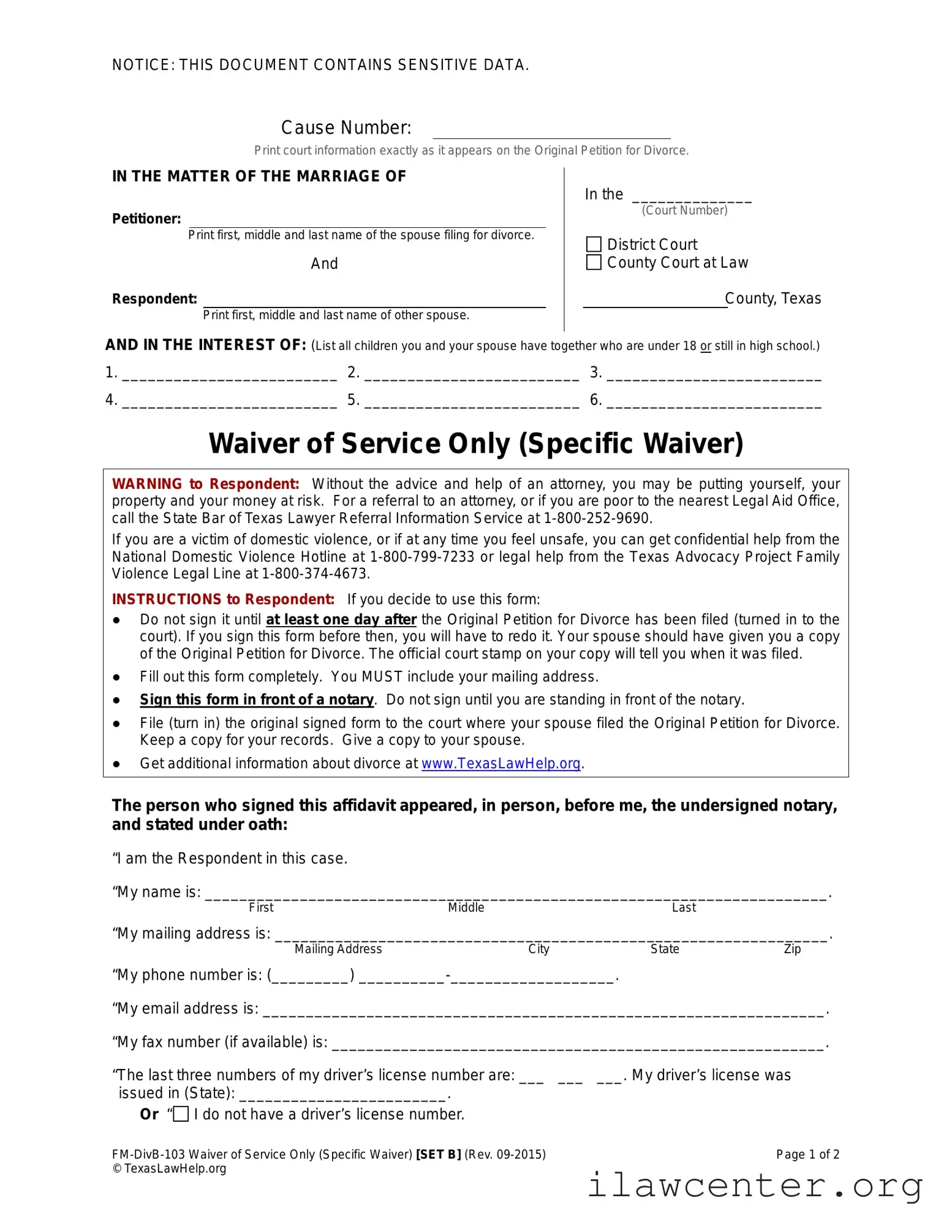 Waiver Service PDF Template