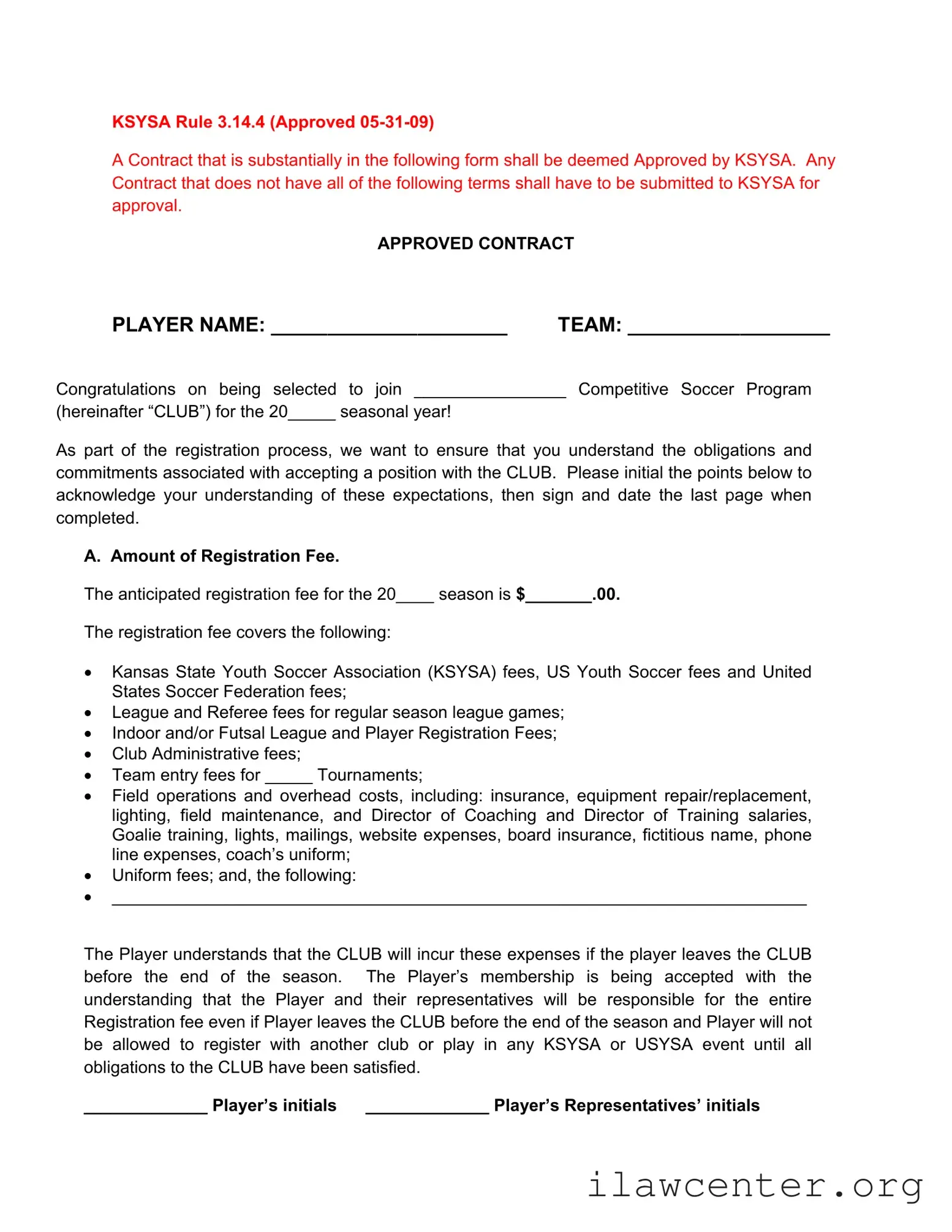 Soccer Player Contract PDF Template