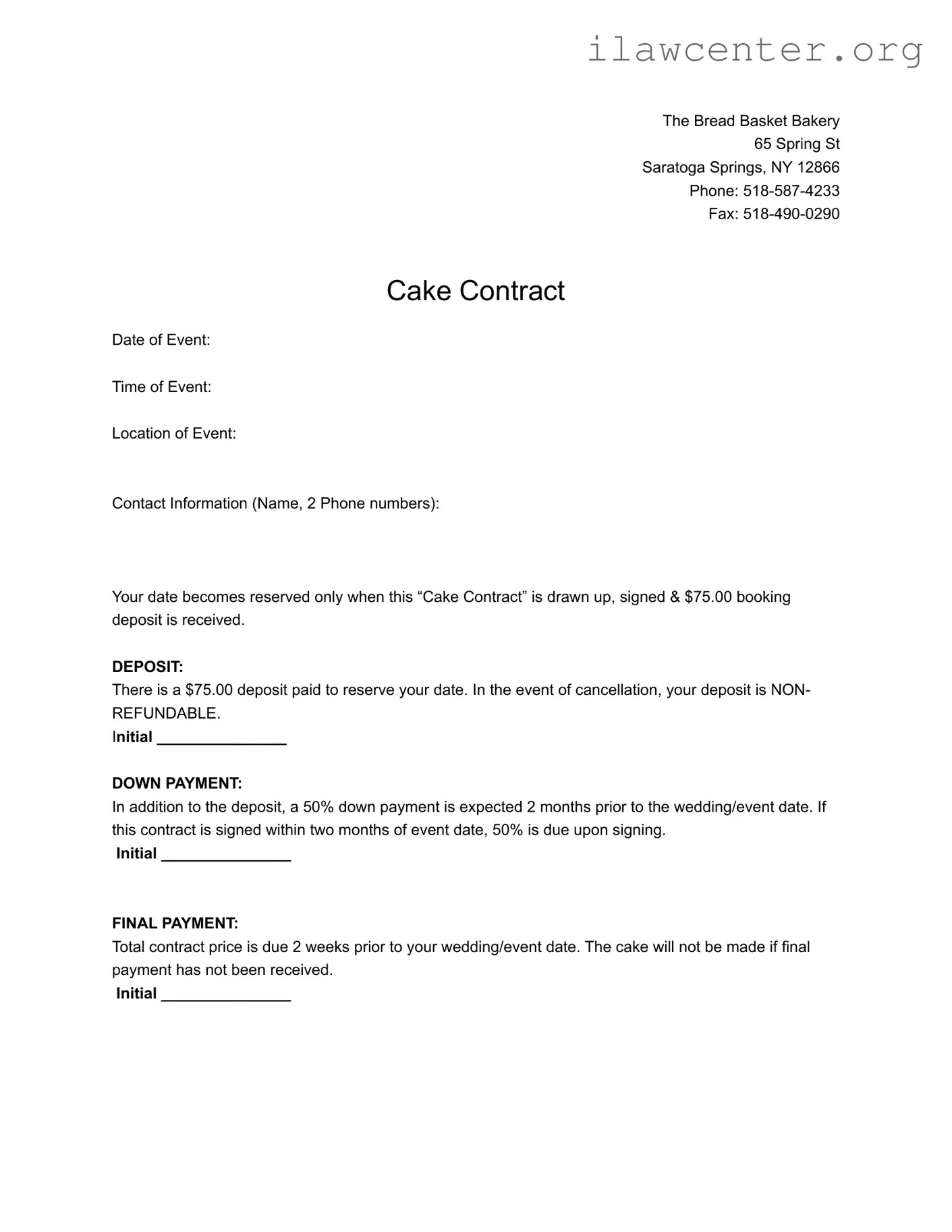 Cake Contract PDF Template