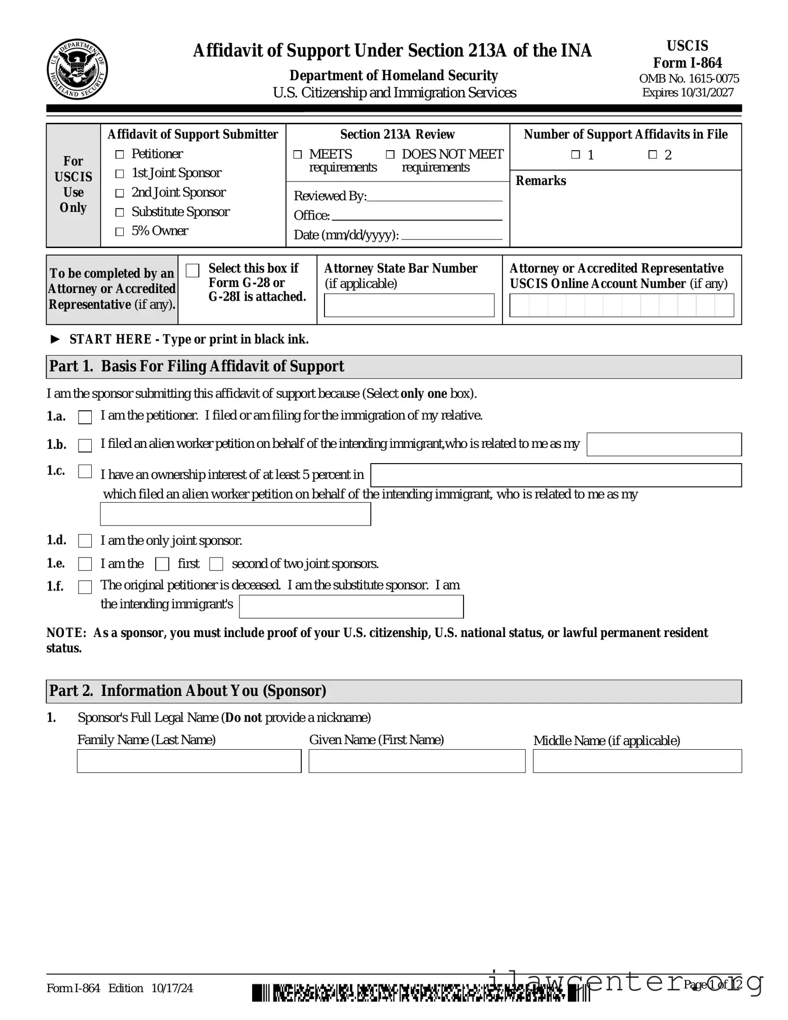 USCIS I-864 PDF Template