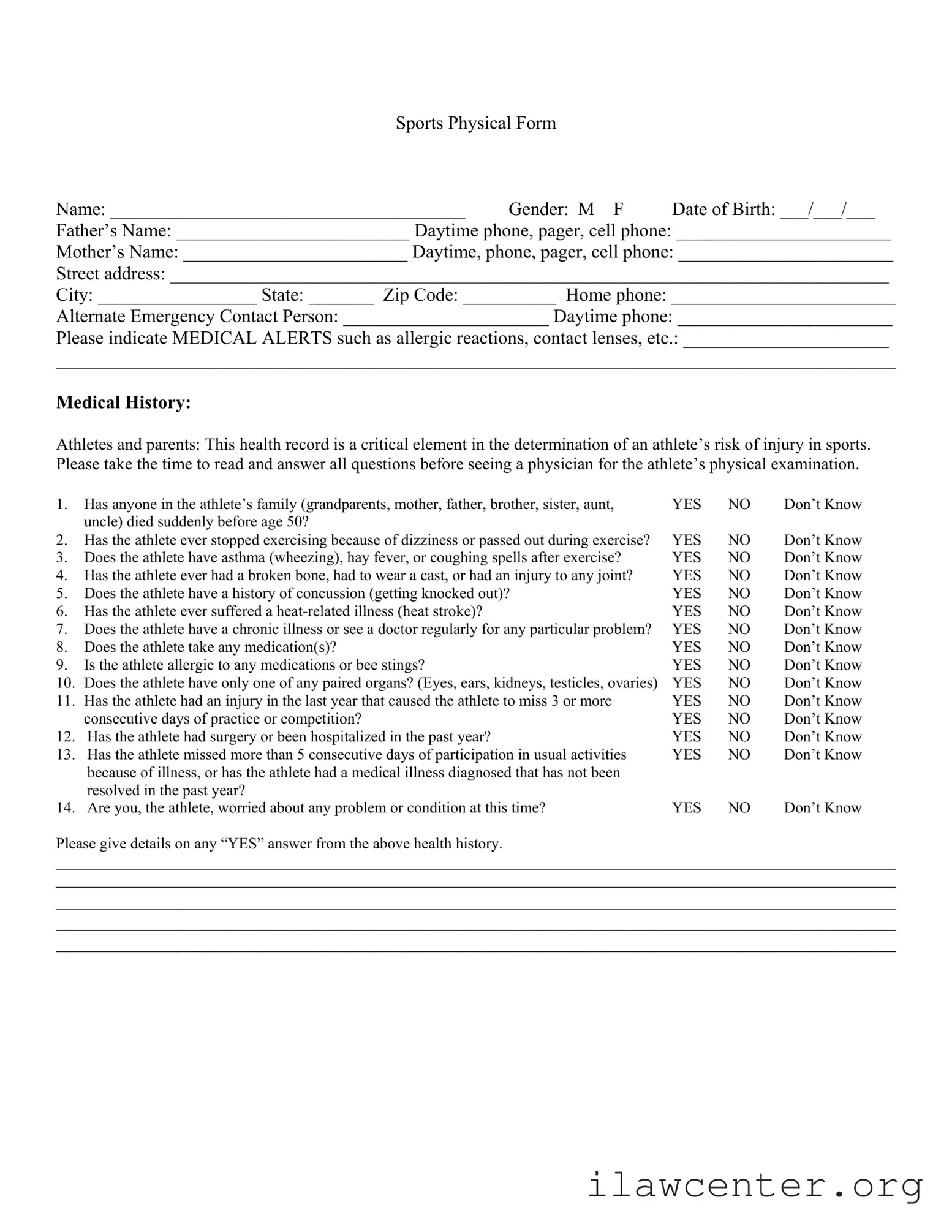 Sports Physical PDF Template