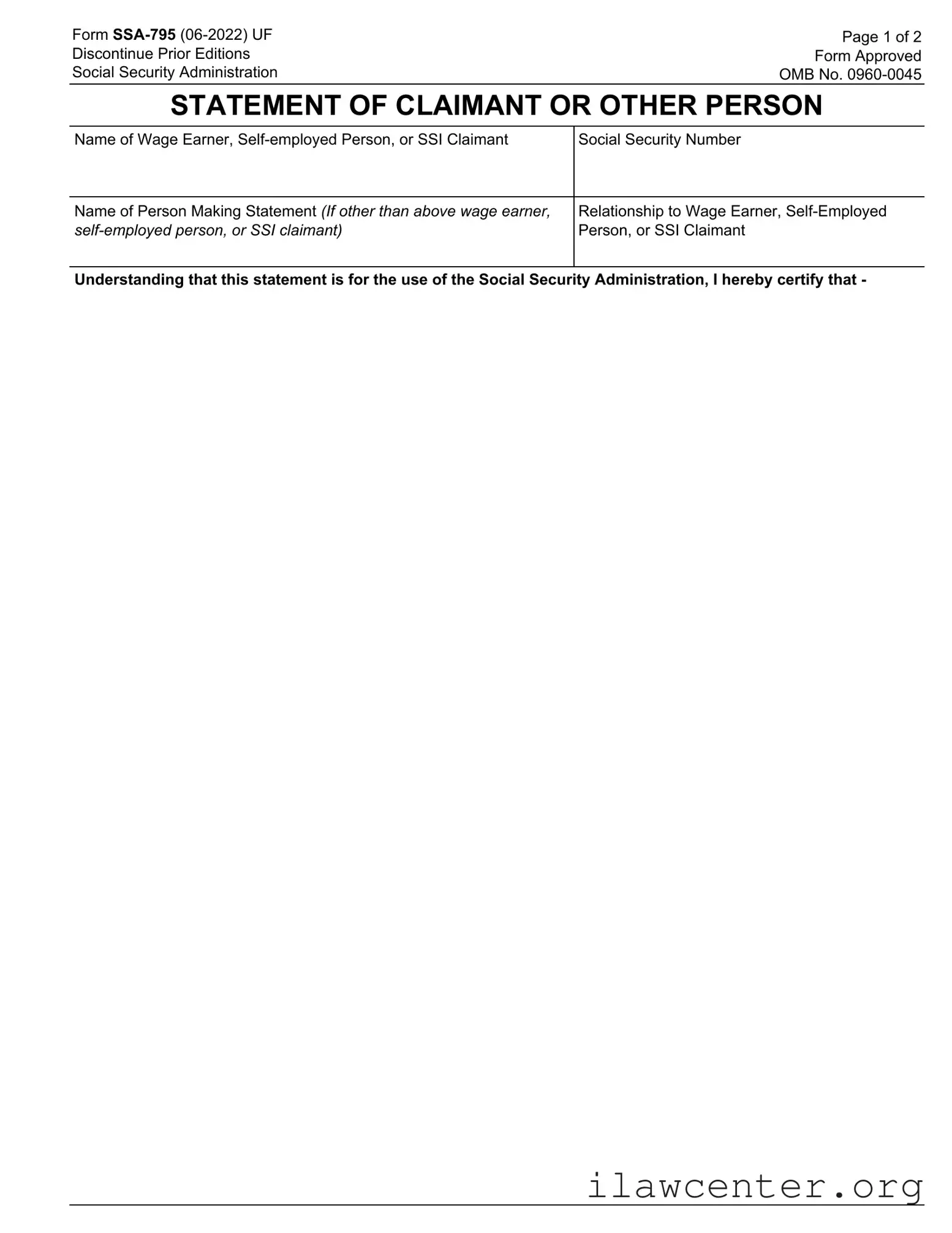 SSA SSA-795 PDF Template