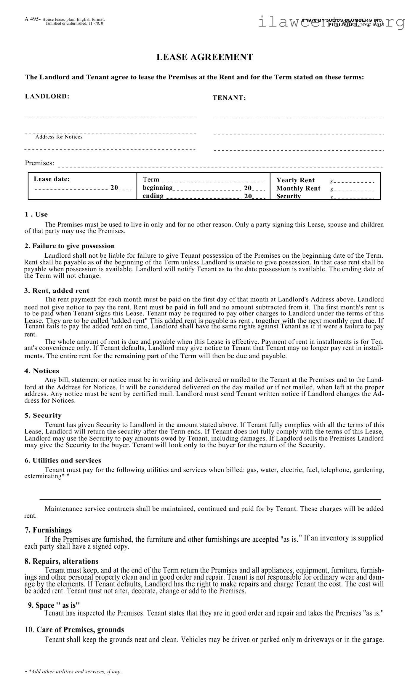 Blumberg Lease Agreement PDF Template