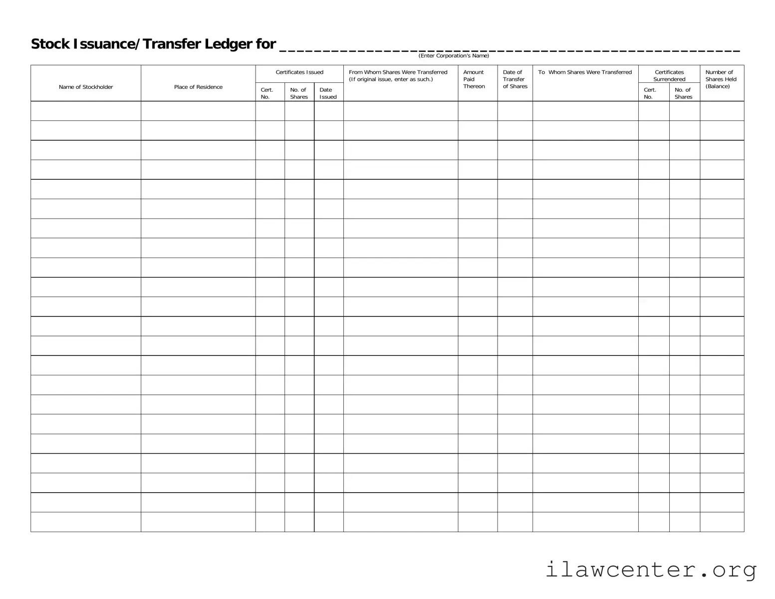 Stock Transfer Ledger PDF Template