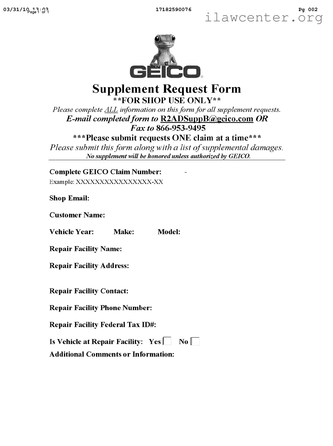 Geico Supplement Request PDF Template