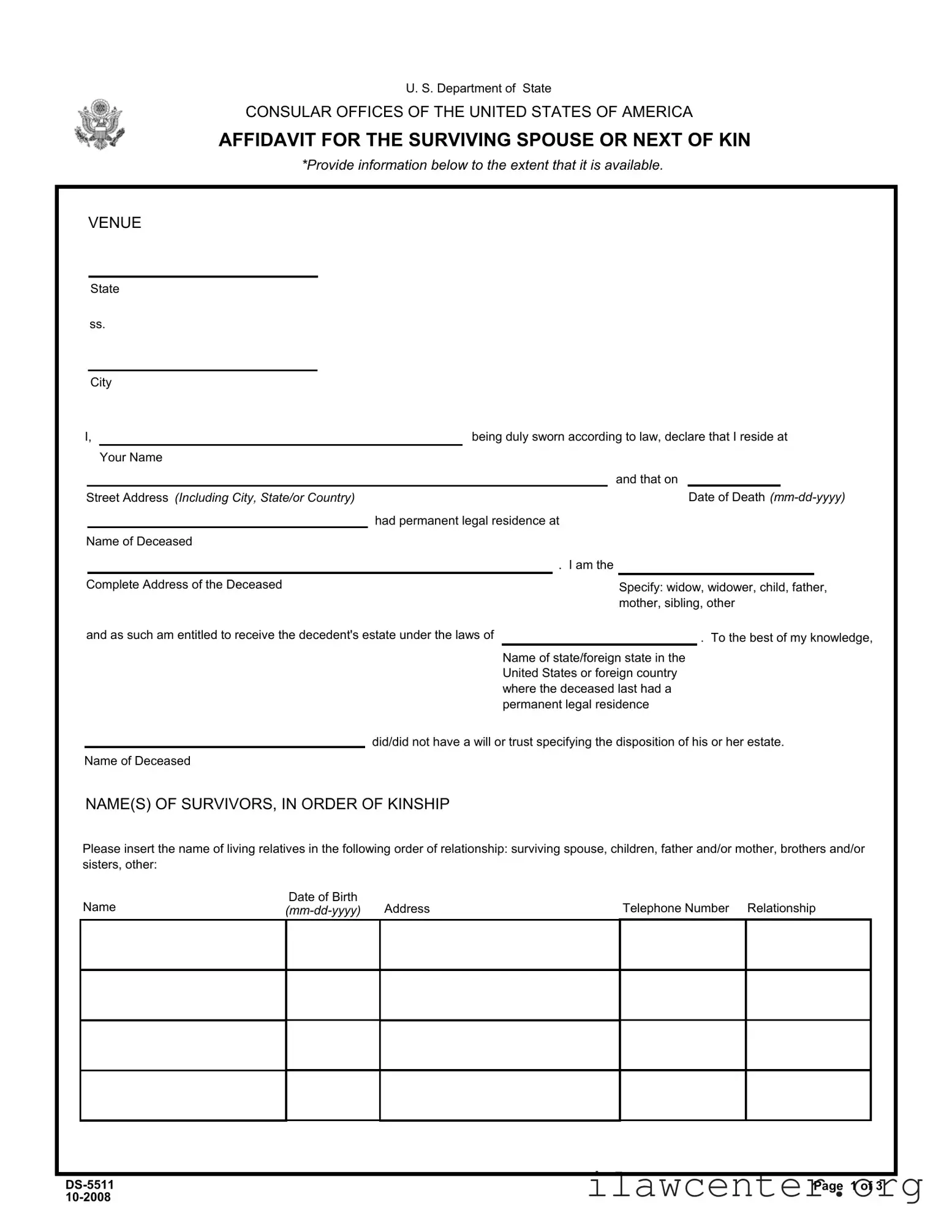 Next Of Kin PDF Template