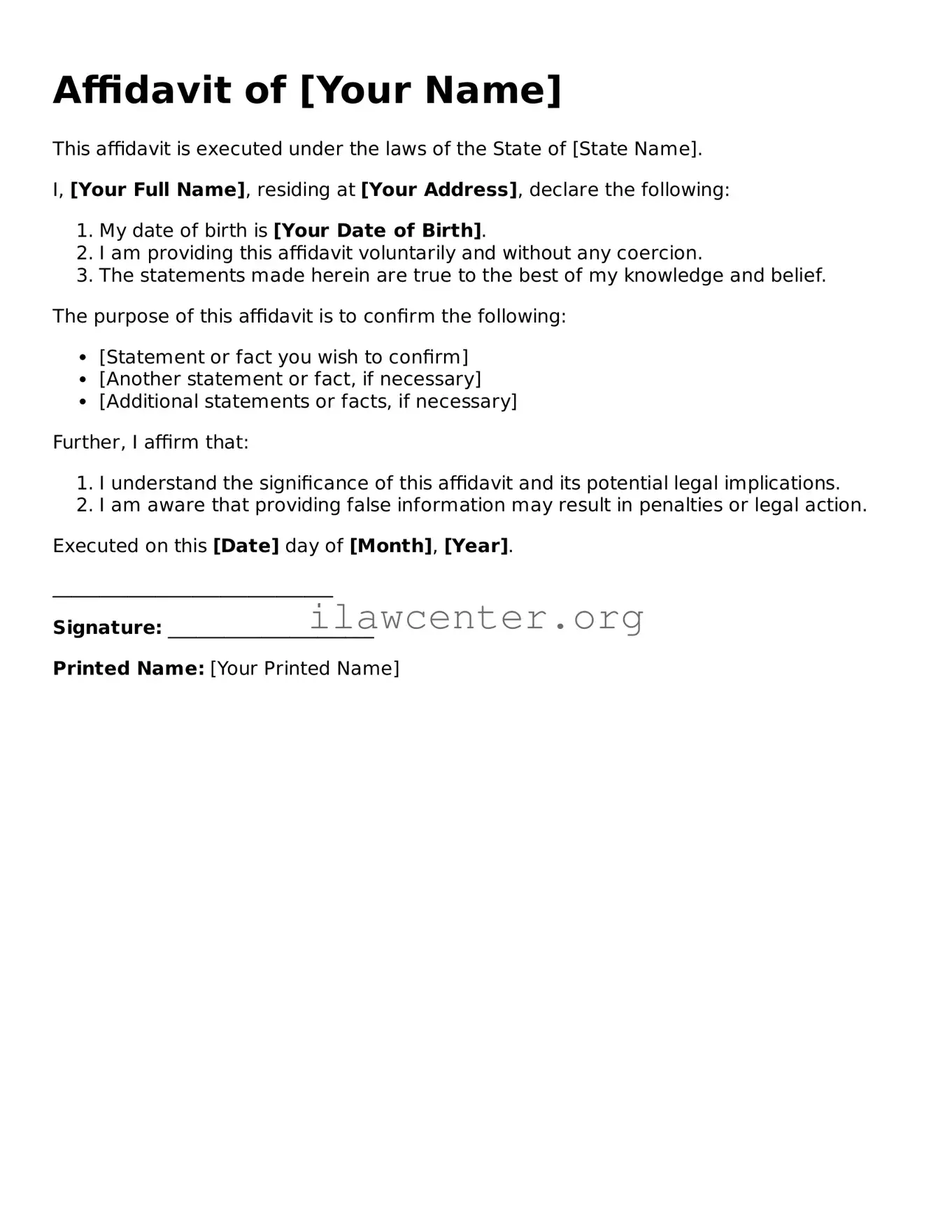 Fillable Affidavit Document