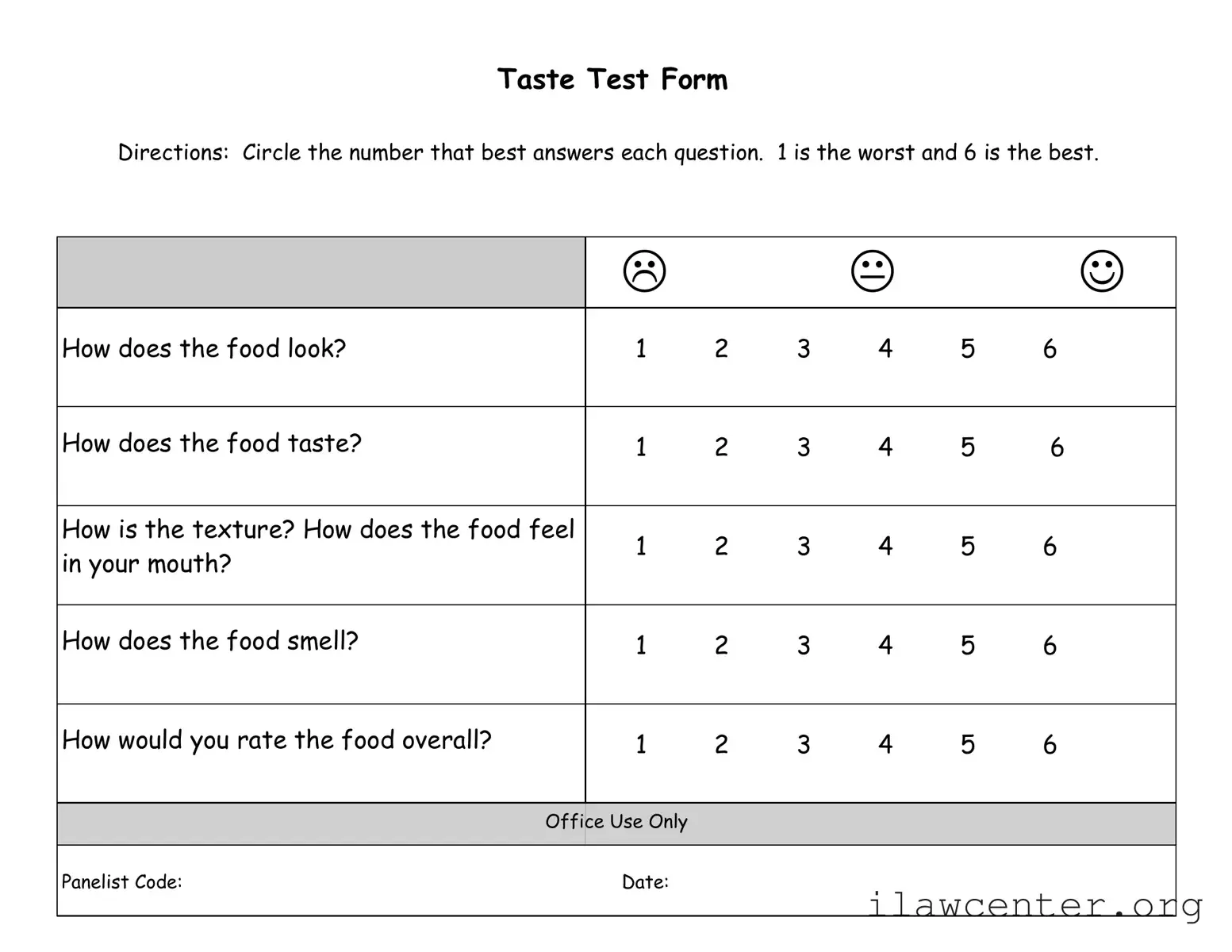 Taste Test PDF Template