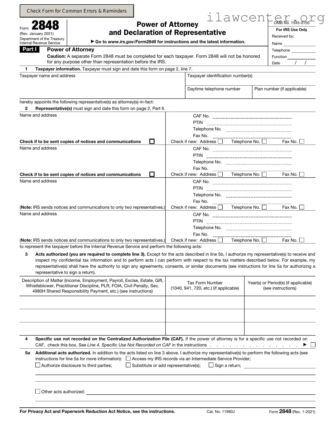 IRS Power of Attorney ( 2848) PDF Template