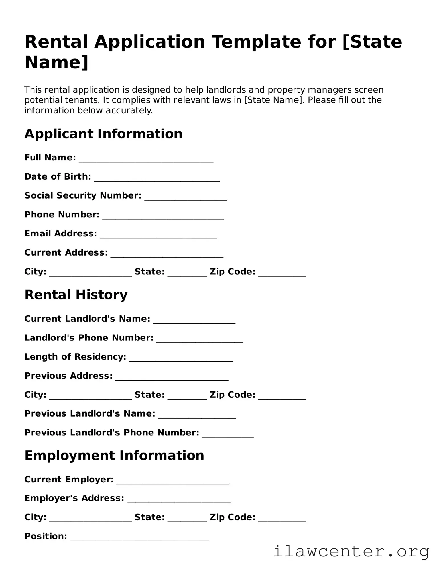 Fillable Rental Application Document
