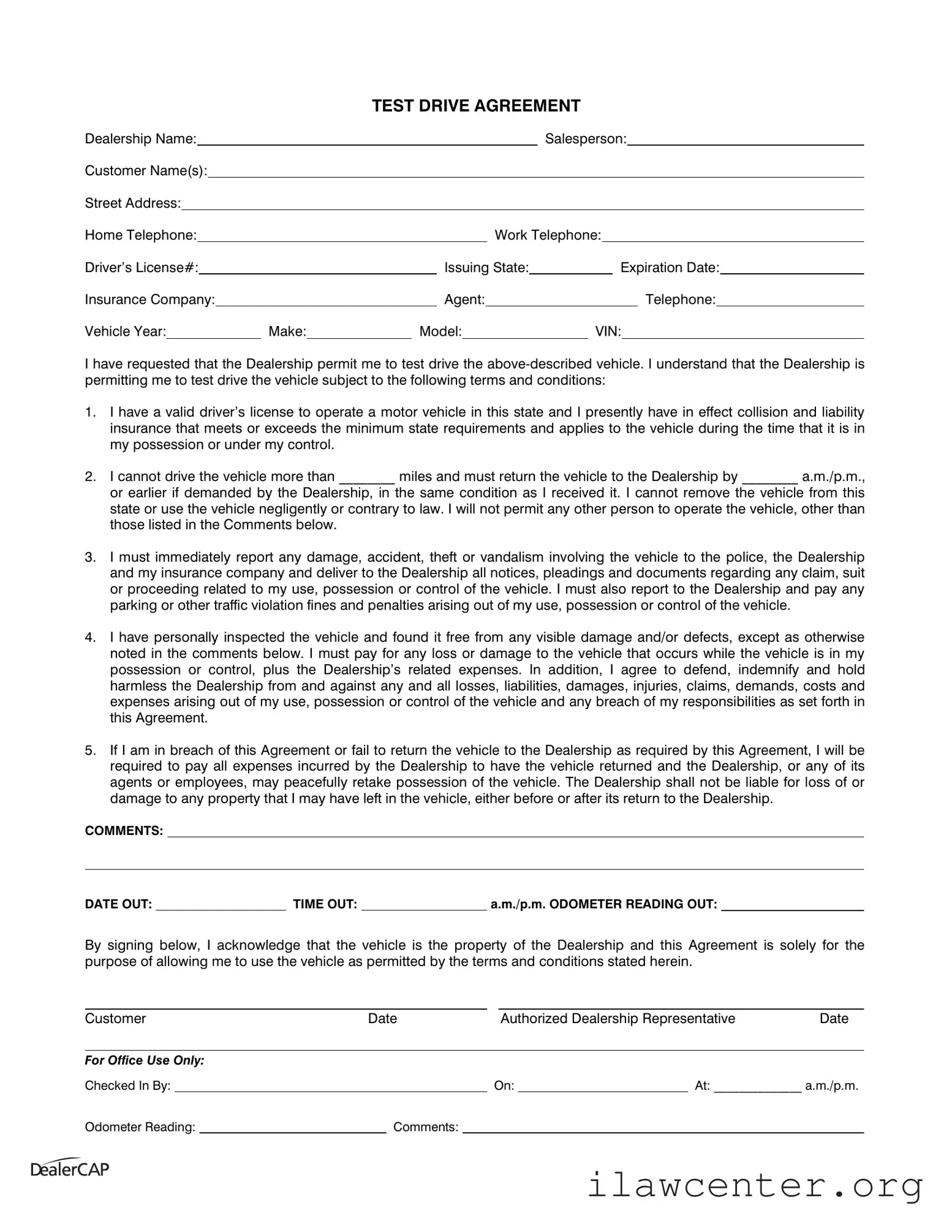 Test Drive PDF Template