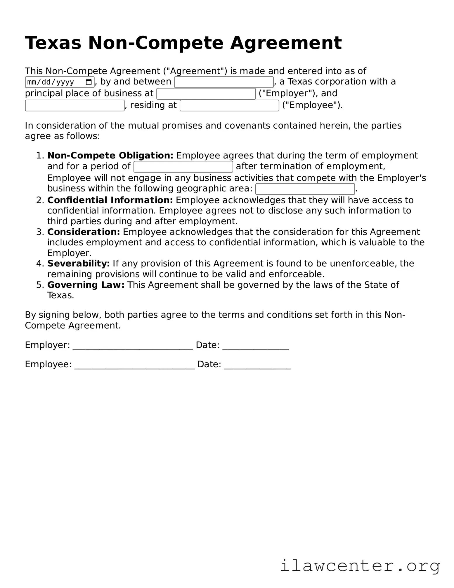 Attorney-Verified  Non-compete Agreement Document for Texas