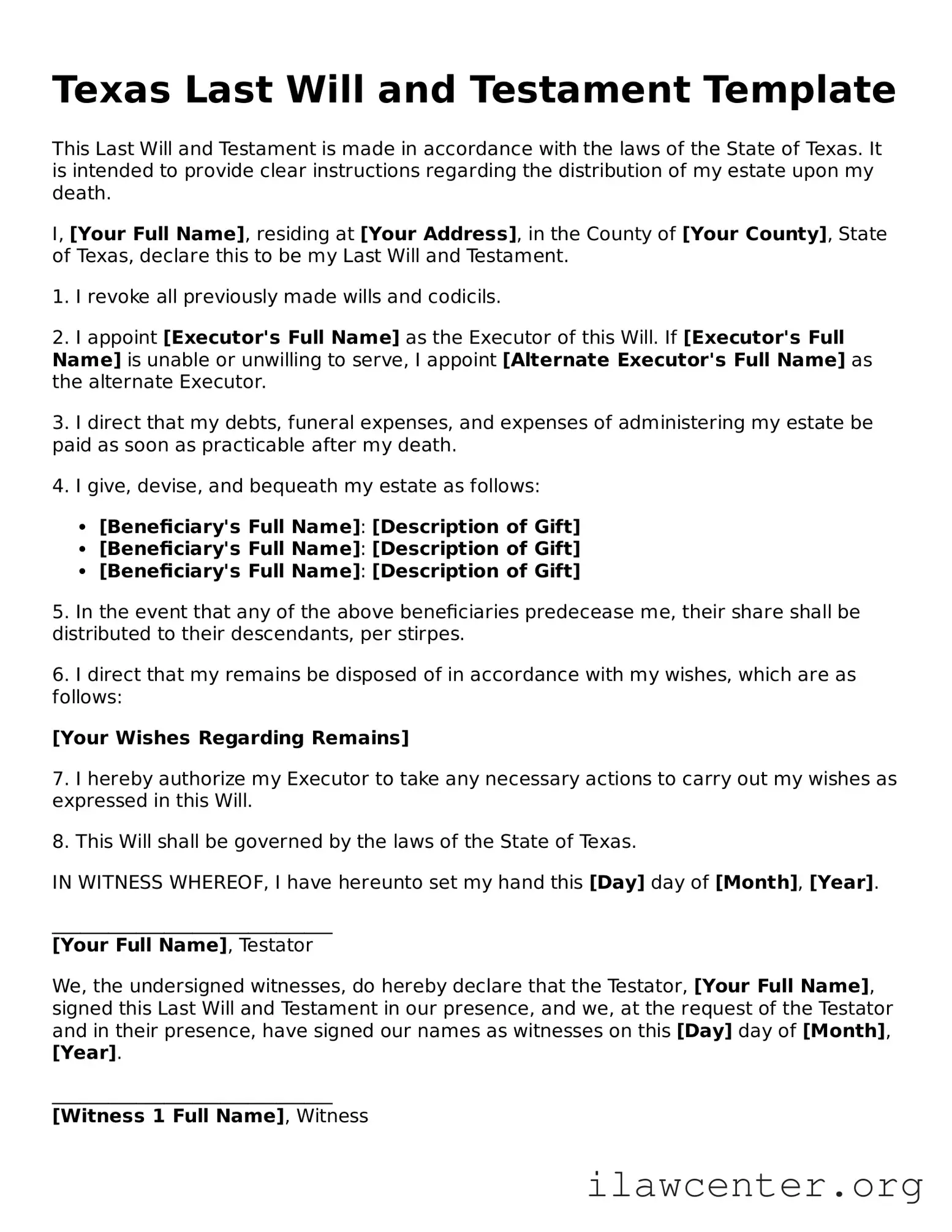 Attorney-Verified  Last Will and Testament Document for Texas