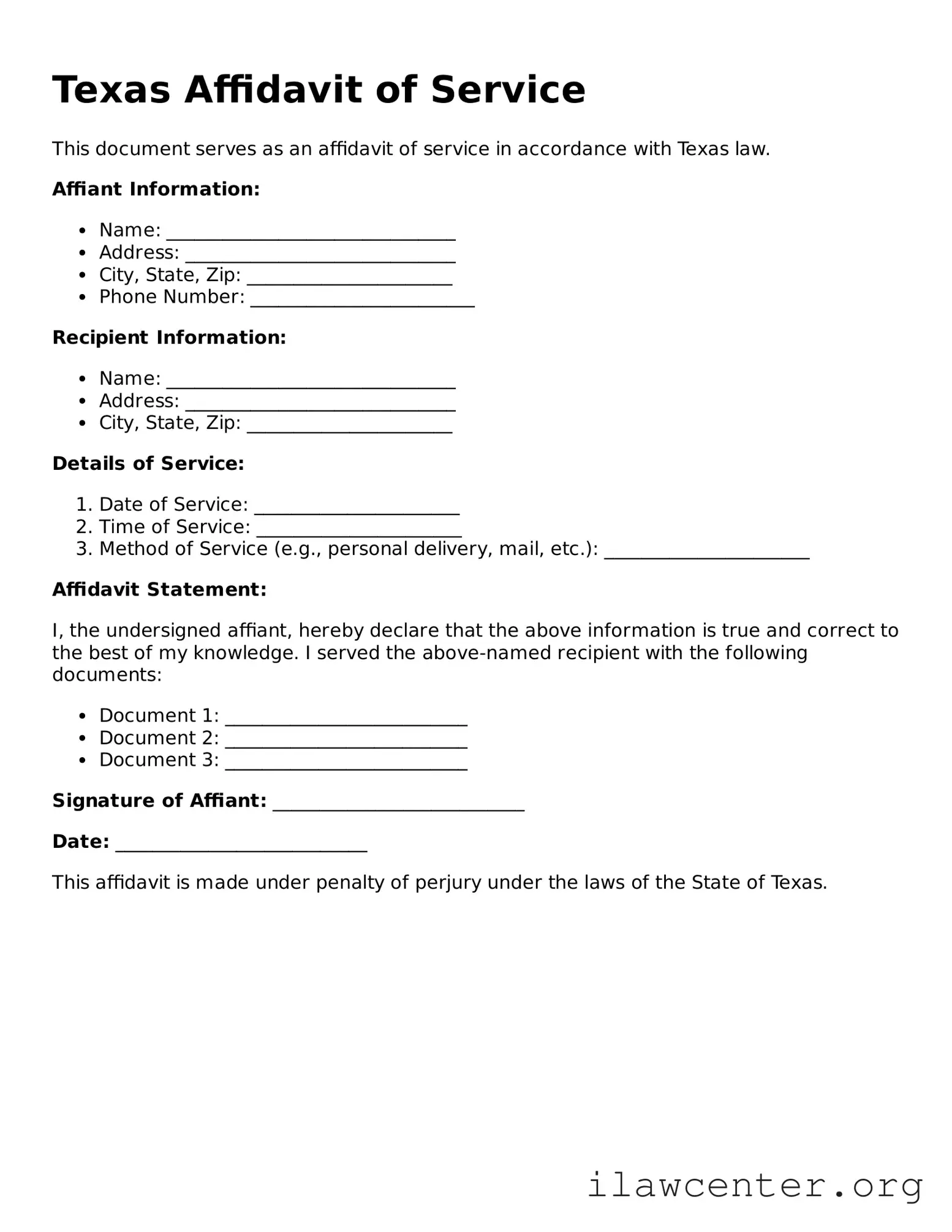 Attorney-Verified  Affidavit of Service Document for Texas