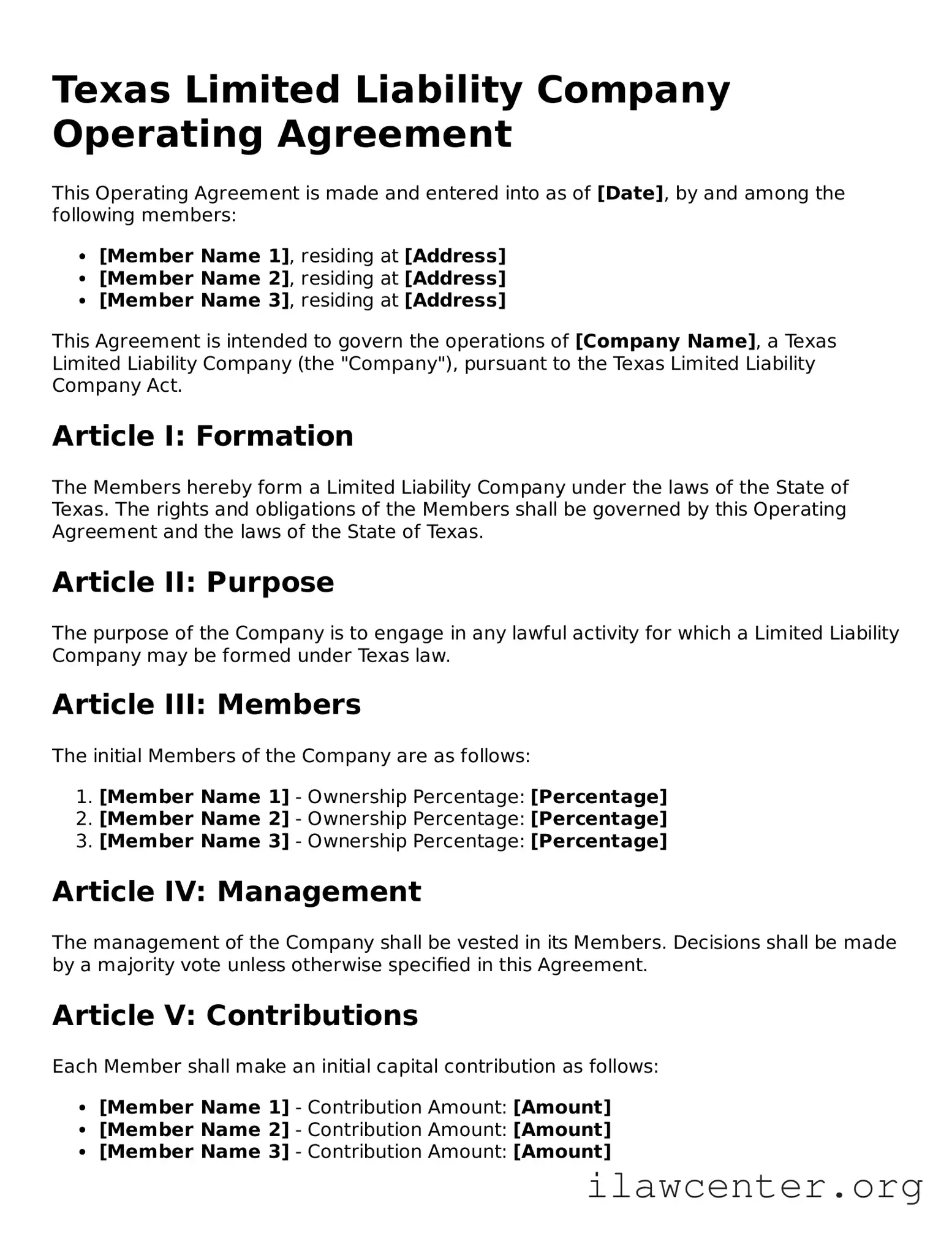 Attorney-Verified  Operating Agreement Document for Texas