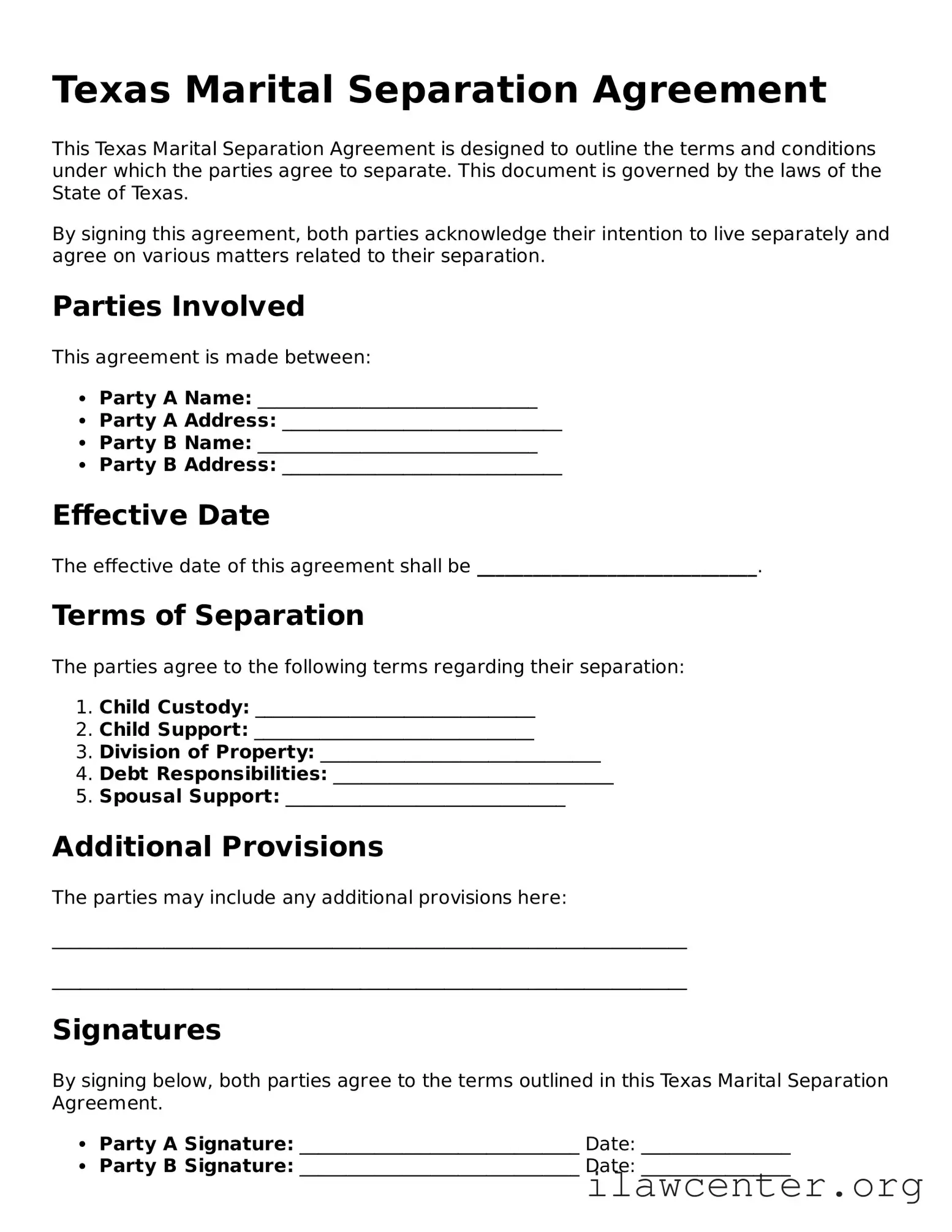 Attorney-Verified  Marital Separation Agreement Document for Texas