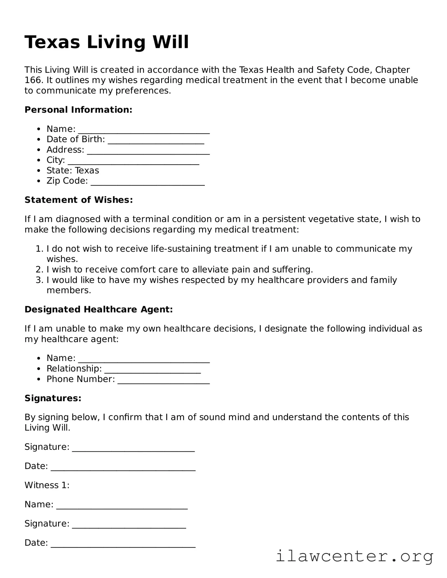 Attorney-Verified  Living Will Document for Texas