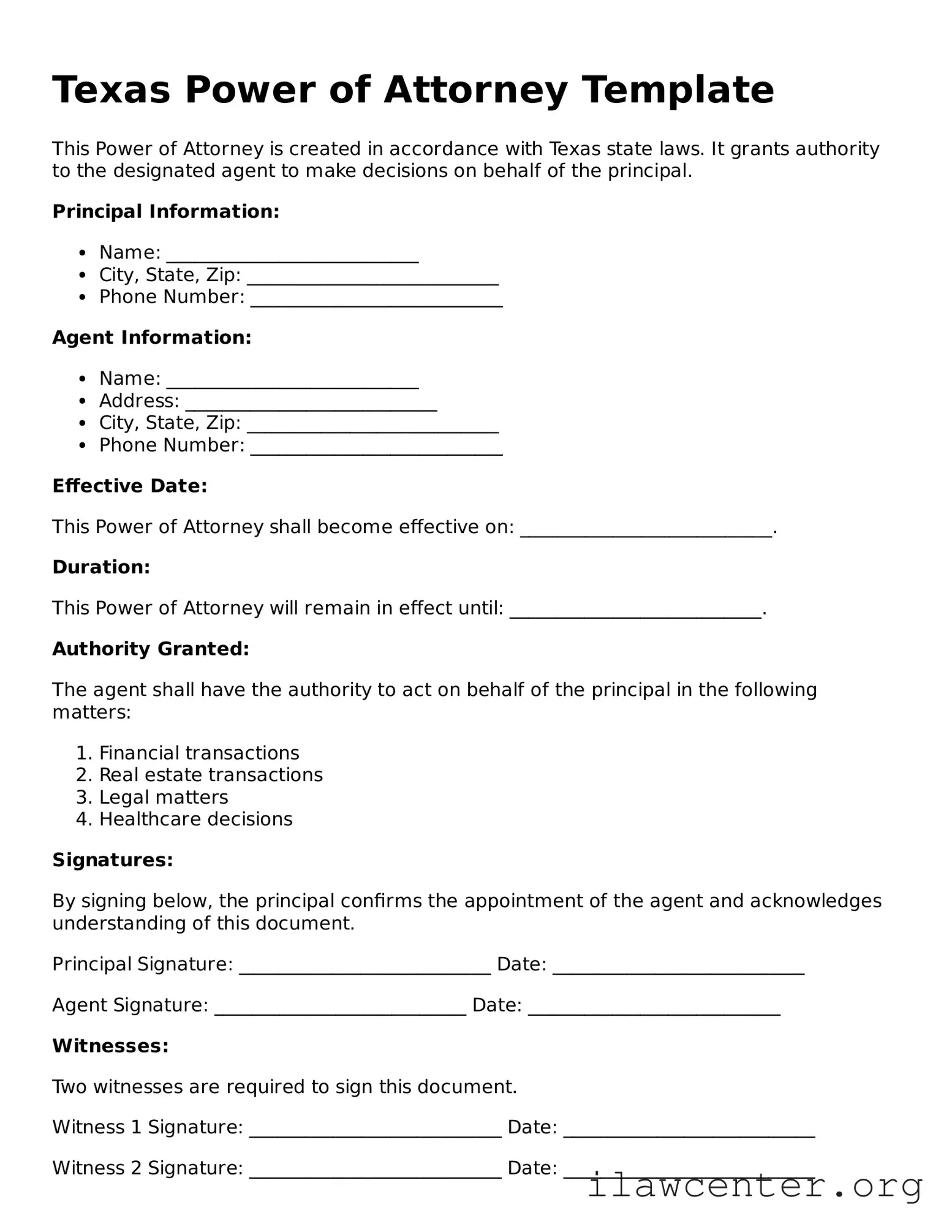 Attorney-Verified  Power of Attorney Document for Texas