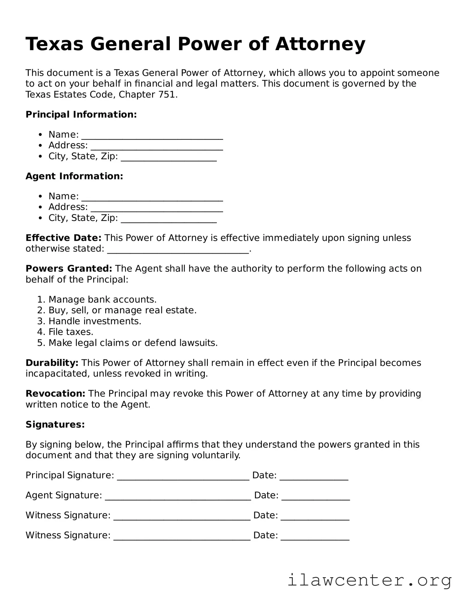 Attorney-Verified  General Power of Attorney Document for Texas