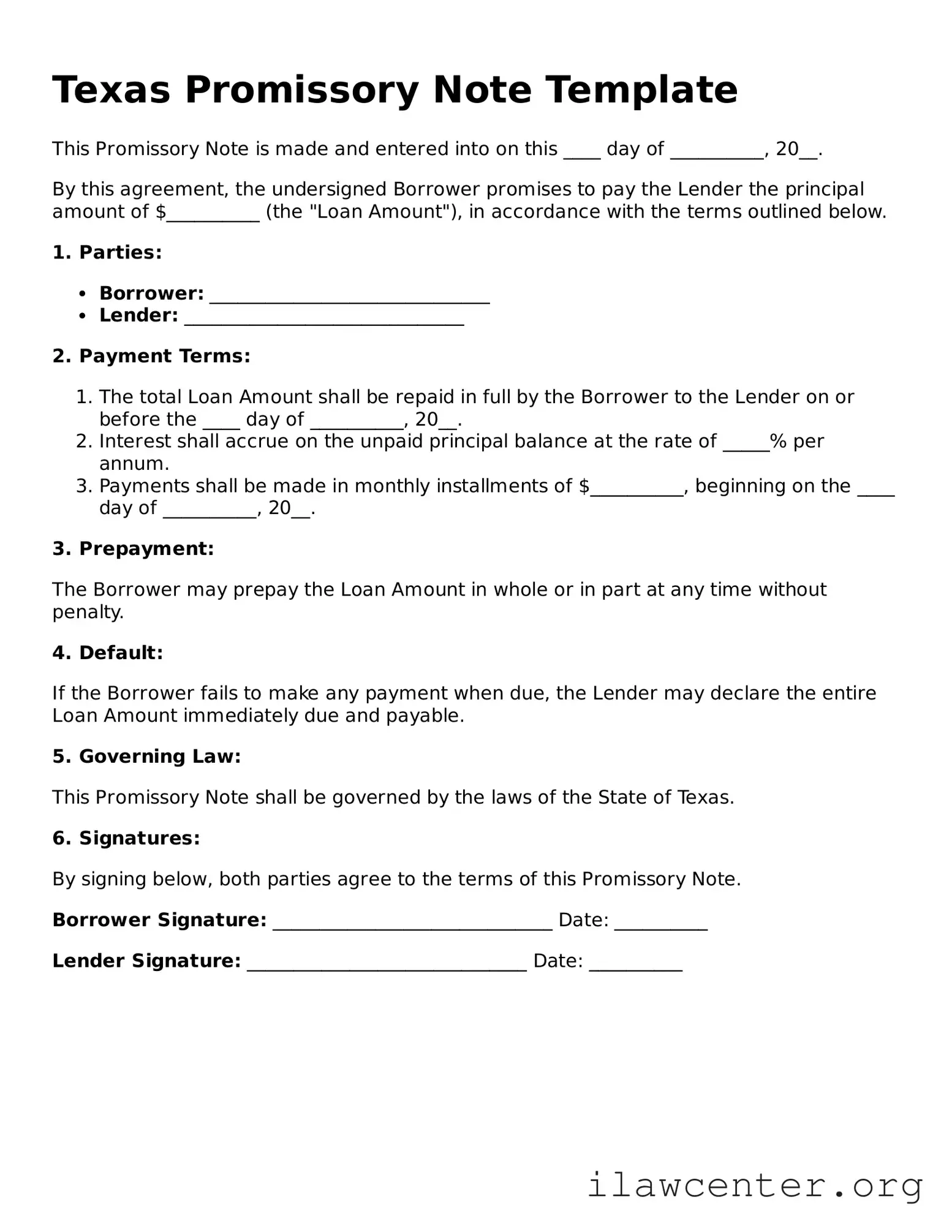 Attorney-Verified  Promissory Note Document for Texas